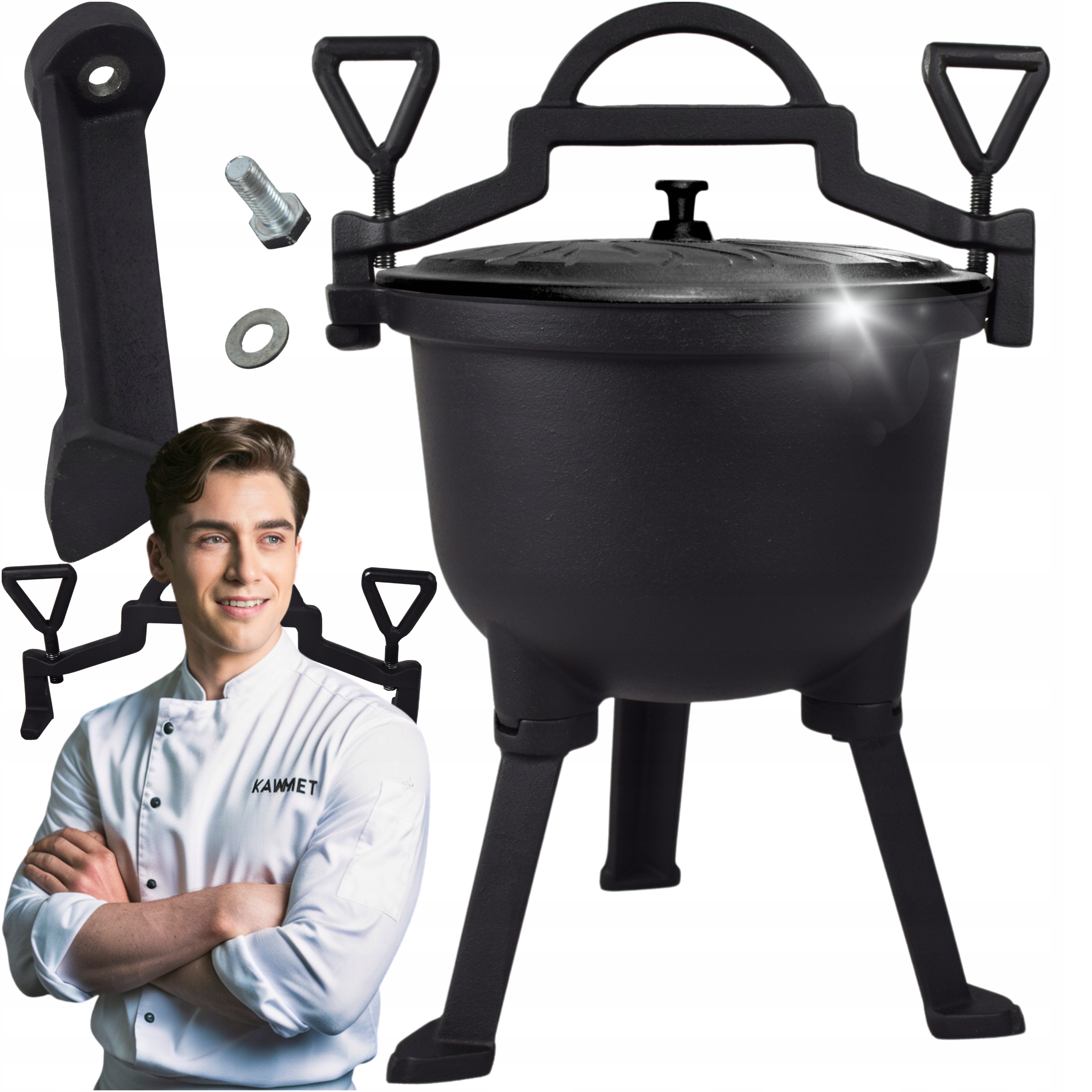 Kociołek żeliwny garnek myśliwski węgierski pieczonki na Ognisko Grill 8L