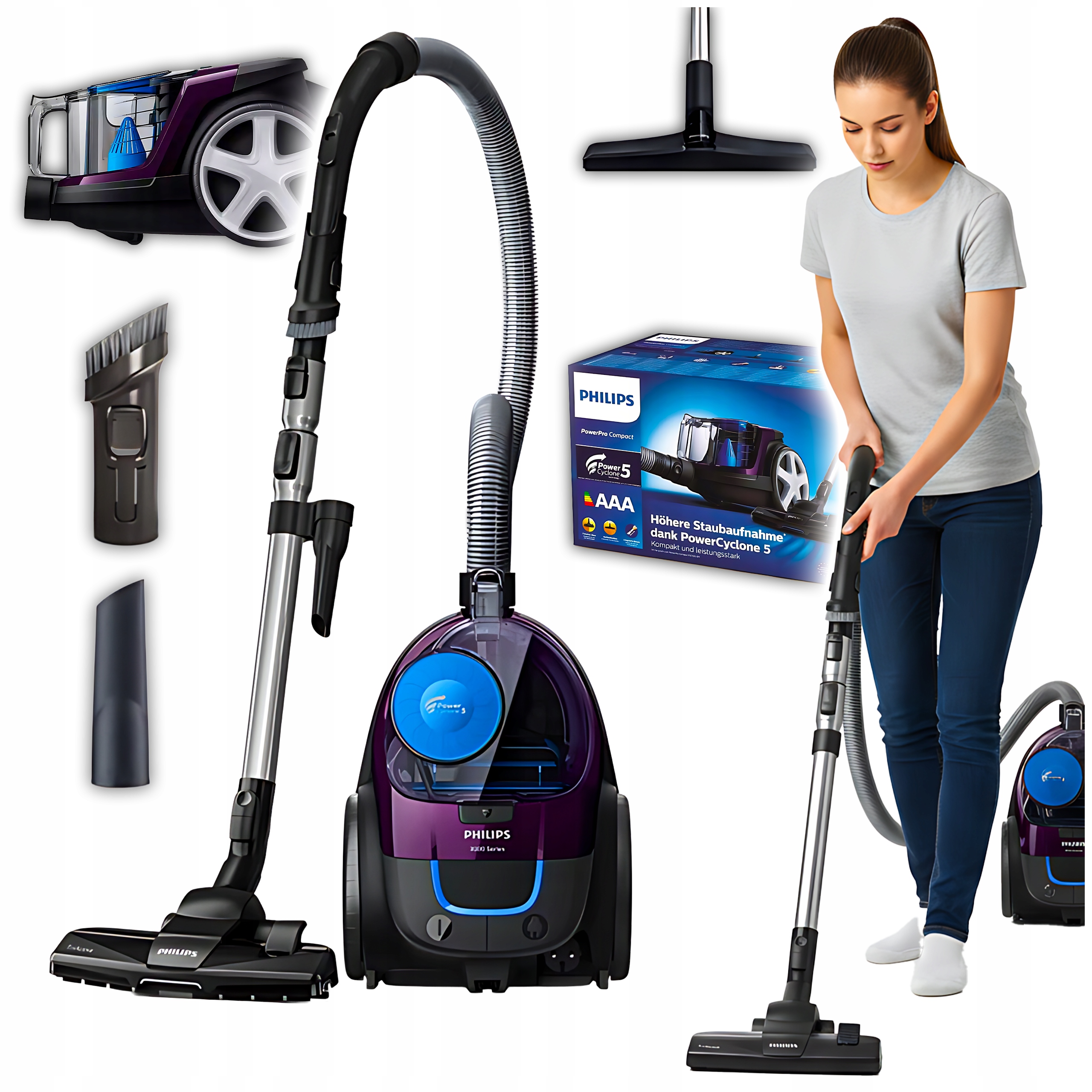 Odkurzacz bezworkowy Philips mocny 900W antyalergiczny z filtrem domowy 9m