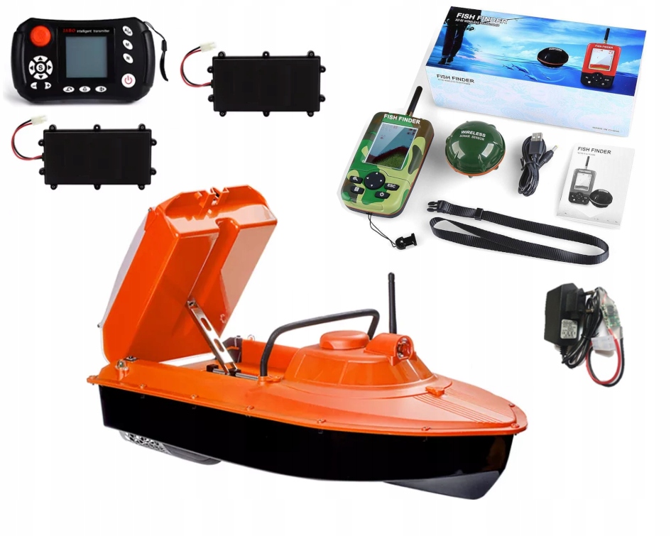 Łódka Zanętowa Jabo 2X 20AH Echosonda Zestaw