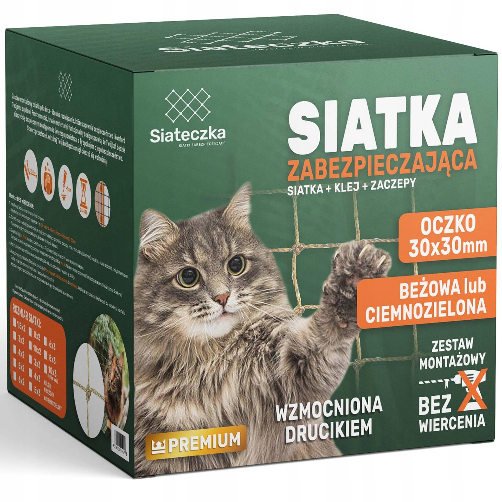 Zestaw Siatka Na Balkon 5x3 Z Drucikiem Dla Kota Wzmocniona Bez Wiercenia