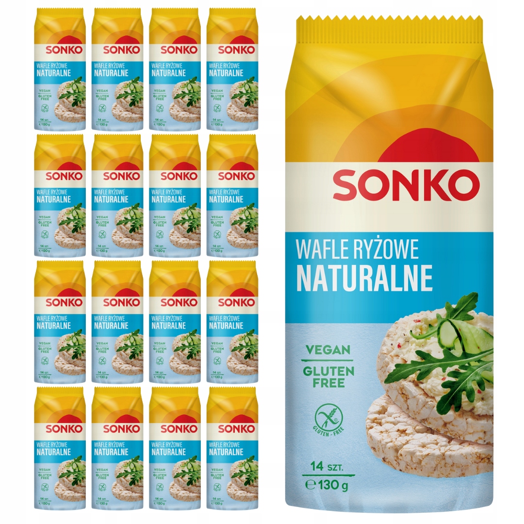 Levně Sonko Klasické přírodní rýžové vafle 130 g (14 kusů x 16 kusů
