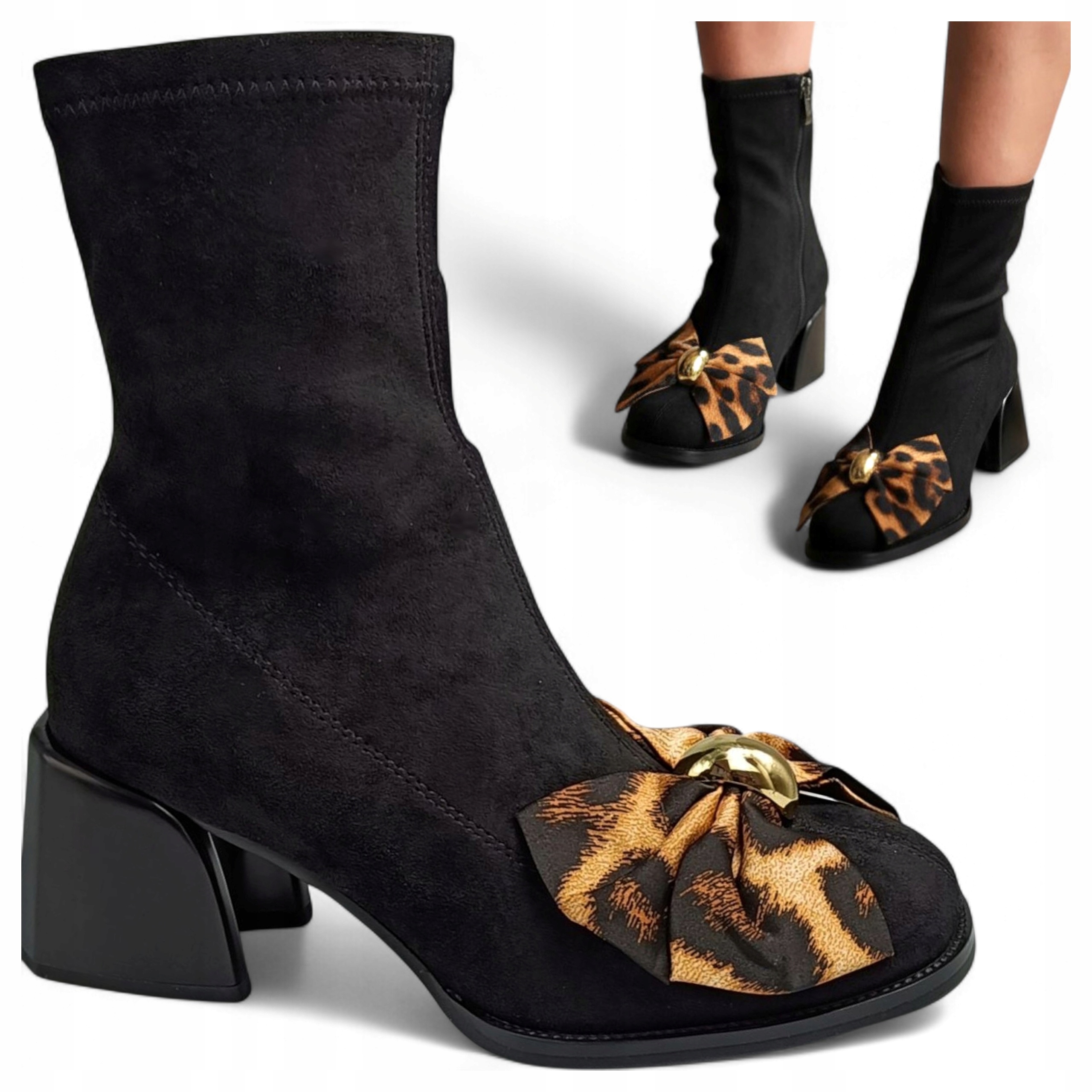 Dámské Kotníkové Boty Semišové 39 Elegantní Podzimní boty na podpatku Černé Barski