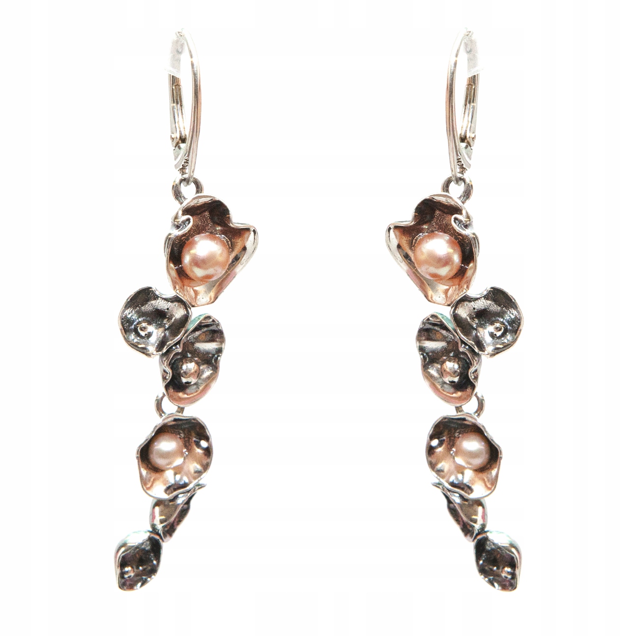 Stříbrné náušnice mušle kombinované s perličkami závěsné stříbro 925 mušle