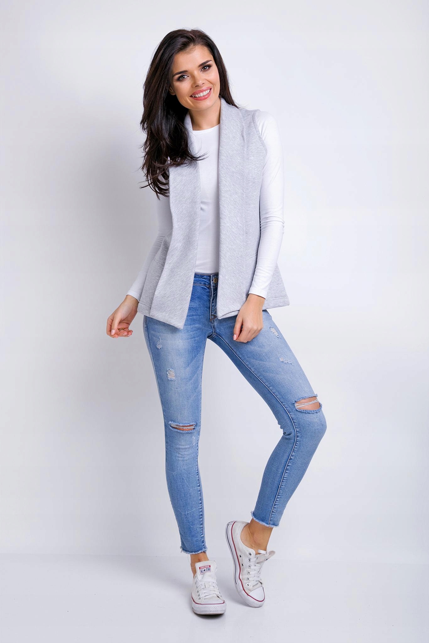 Dámská Bavlněná Vesta Elegantní Bez Rukávů Šedá 40/42 L/XL