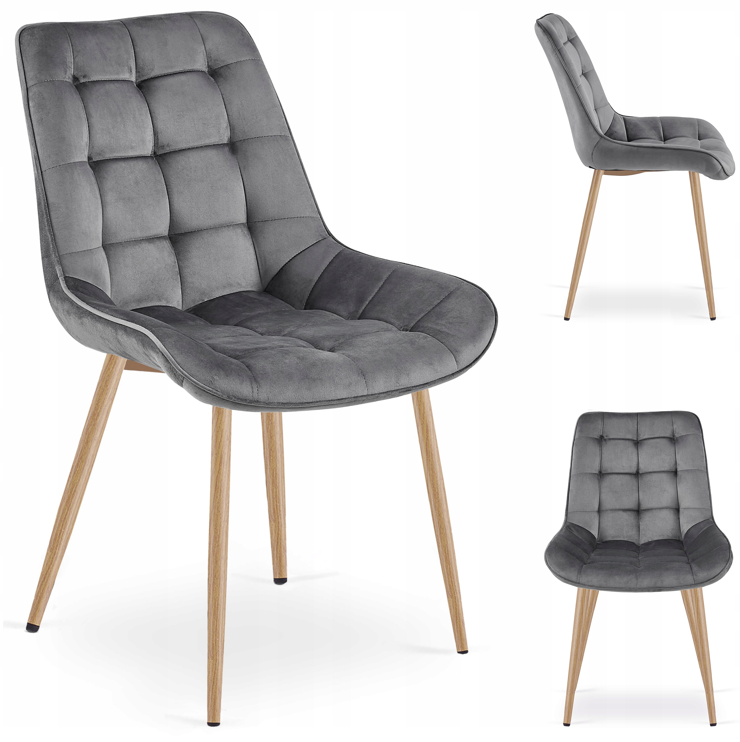 Krzesło Tapicerowane Welurowe Velvet Do Salonu Kuchni Jadalni Erba Szare