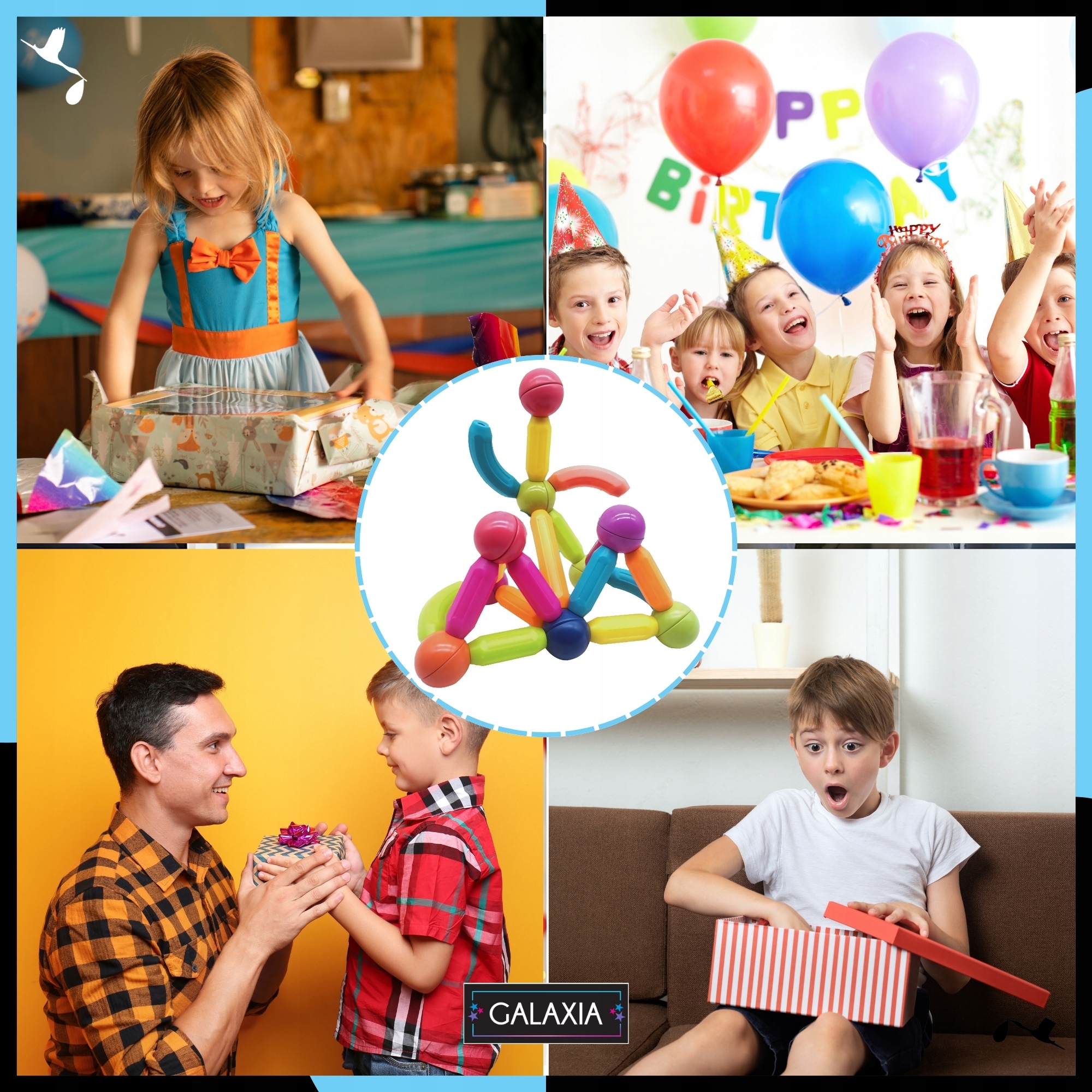 KLOCKI MAGNETYCZNE GALAXIA DUŻE Konstrukcyjne Dla Dzieci 120 el Magnetic Marka GALAXIA