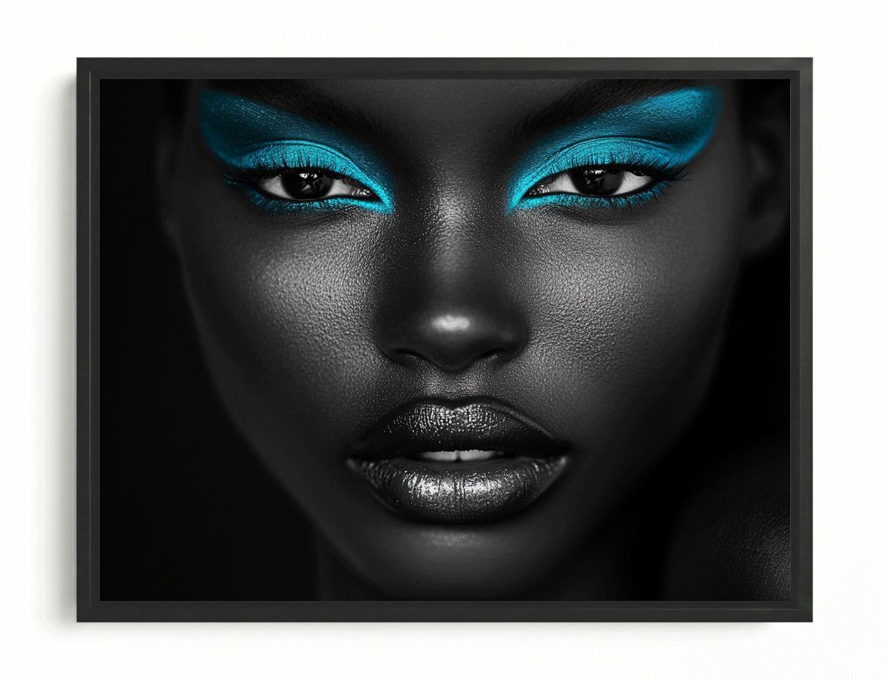 Obraz Rám American Box Portret Žena Tvár Makro Foto Neon Tyrkysová 80x60