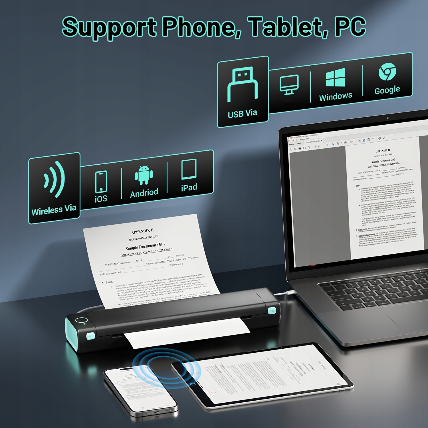 Itari M08F Portable Wireless Printer, 8.5'' X 11'' US Letter Mobile Model Eoetook