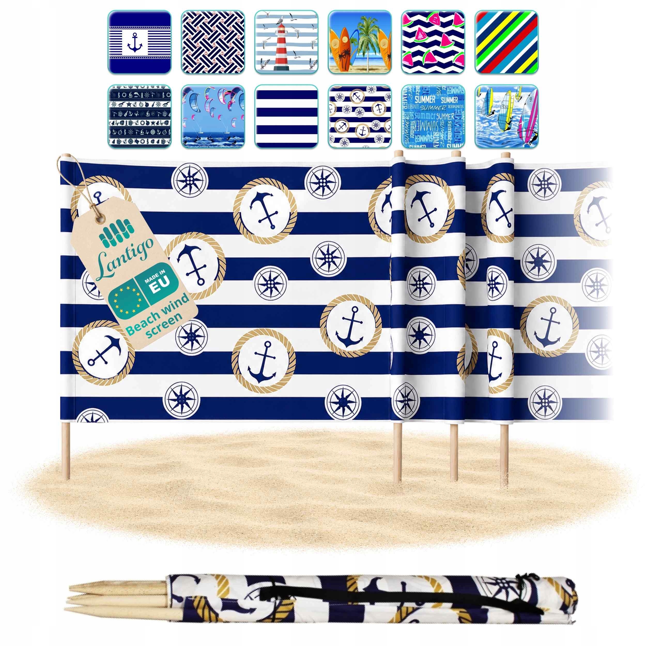 Lantigo parawan plażowy 4 m x 80 cm Uv mikrofibra Kotwica