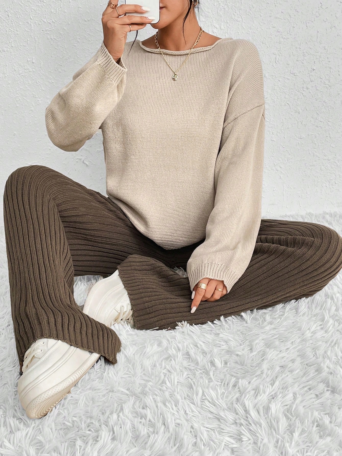 Dámský Úpletový Komplet Oversized Vícebarevný Casual Shein Xs 34