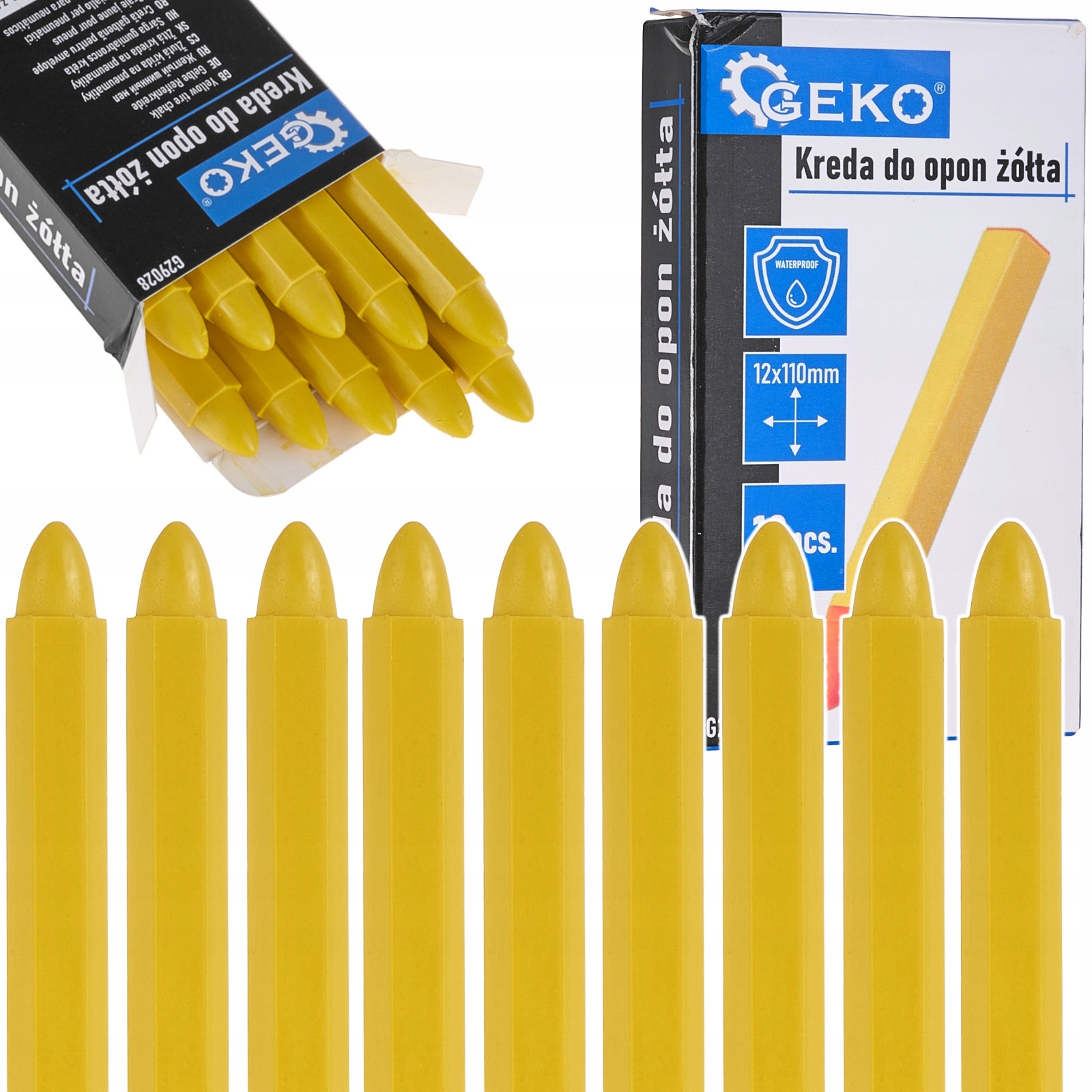 Geko G29028 Kreda wodoodporna do opon żółta 12x110mm 10szt.