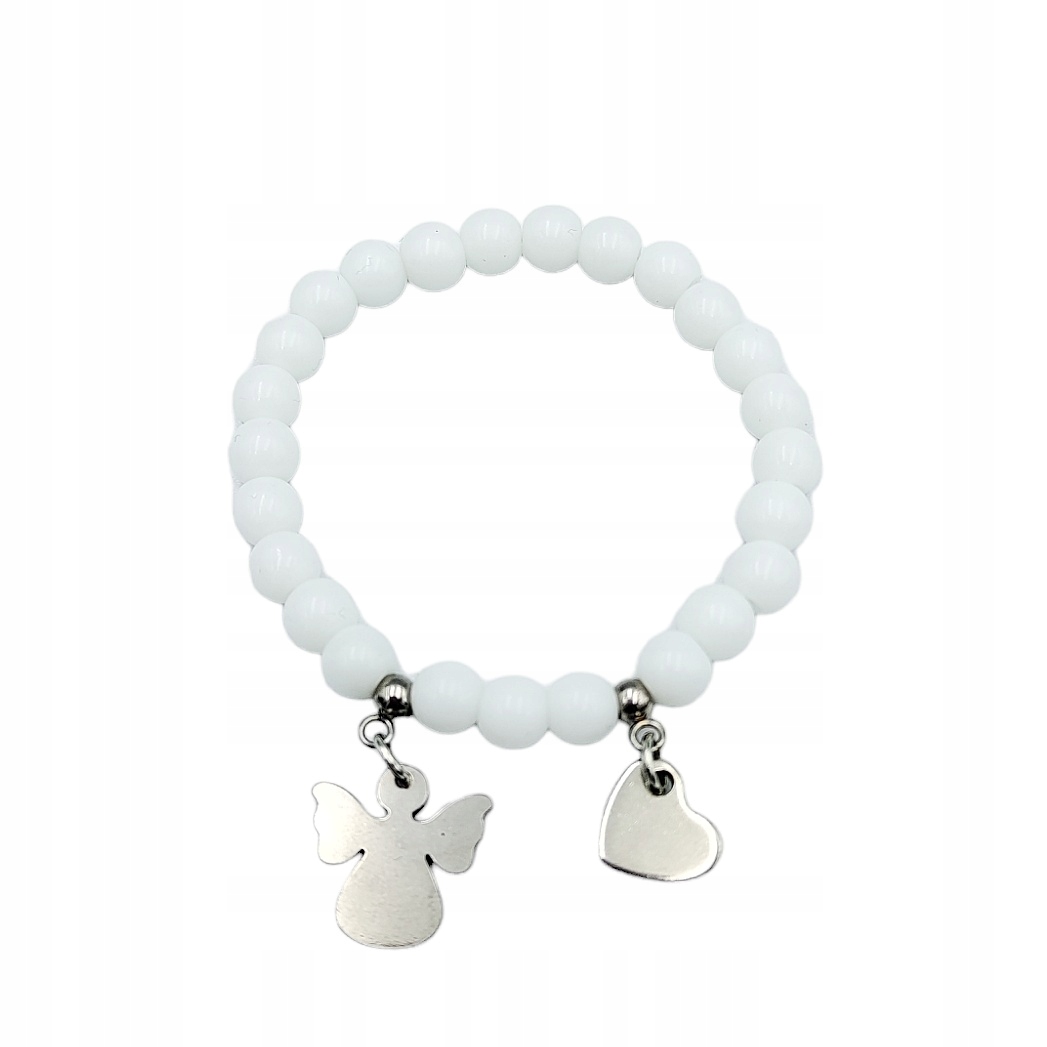 Náramek Anděl a Srdce s gravírováním stříbrný Památka svatého přijímání bílá