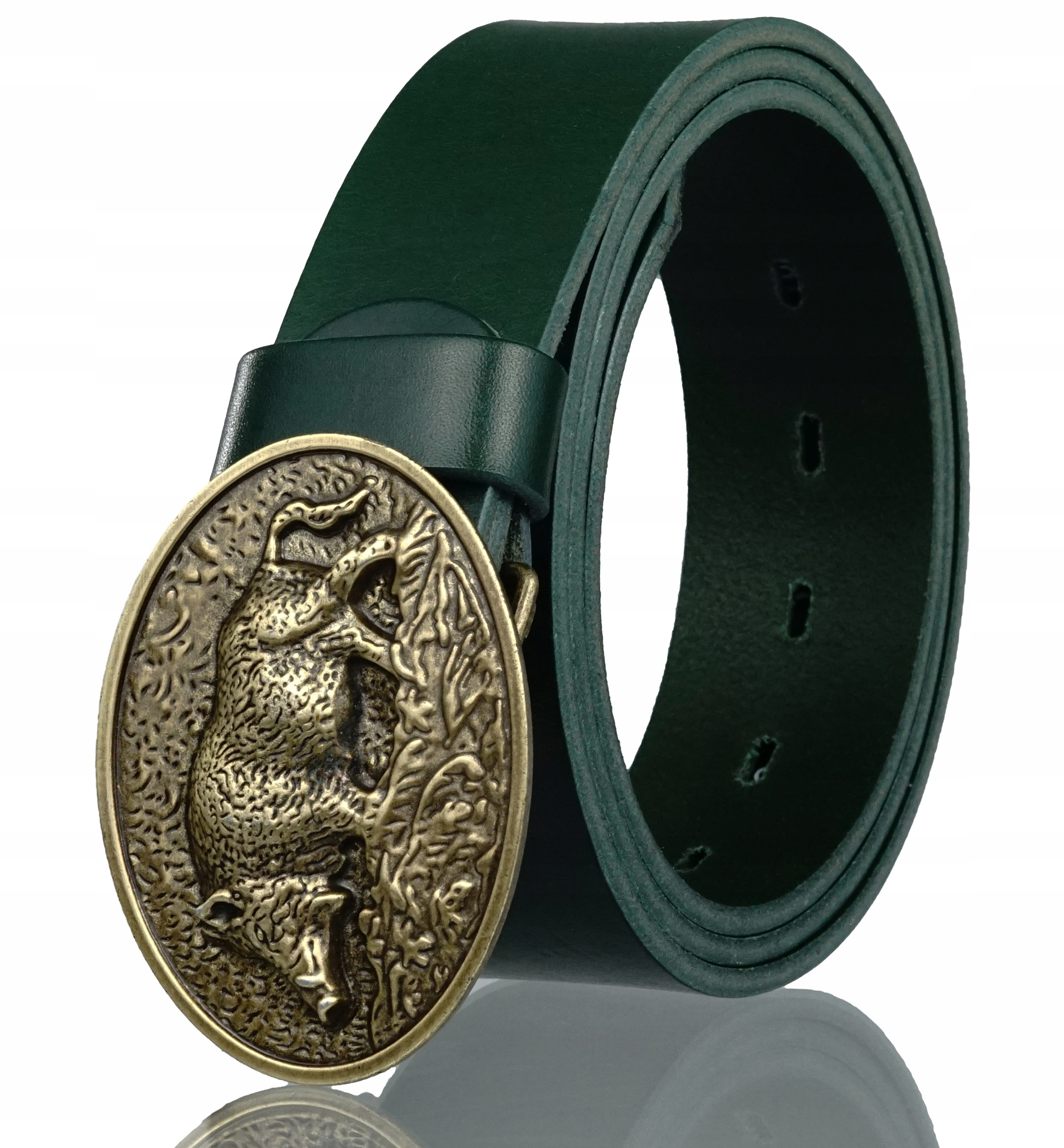 SKÓRZANY PASEK MYŚLIWEGO BLAKARDO 4CM ZIELONY DZIK