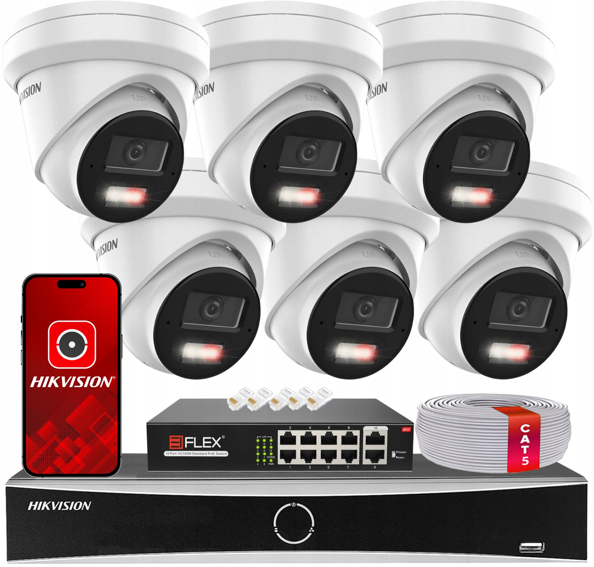 Sada na monitorovanie Hikvision 6 kamier DS-2CD2363G2-LI2U Ip 6MPx AcuSense Led