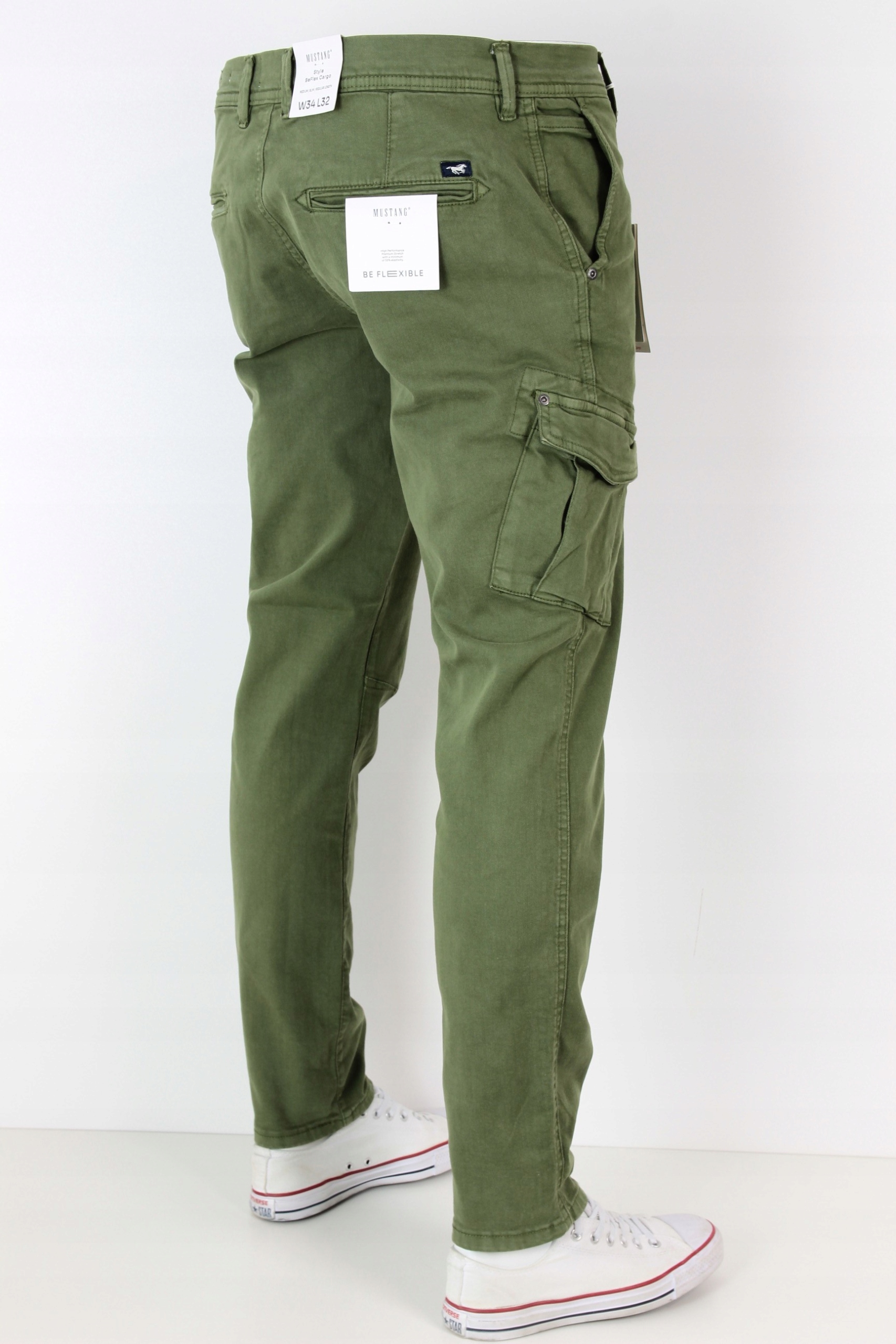 MUSTANG CARGO CHINO BeFlex SLIM JEANSY BOJÓWKI JOGGERS _ W38 L30 Model MUSTANG Cargo BeFlex - OLIVE