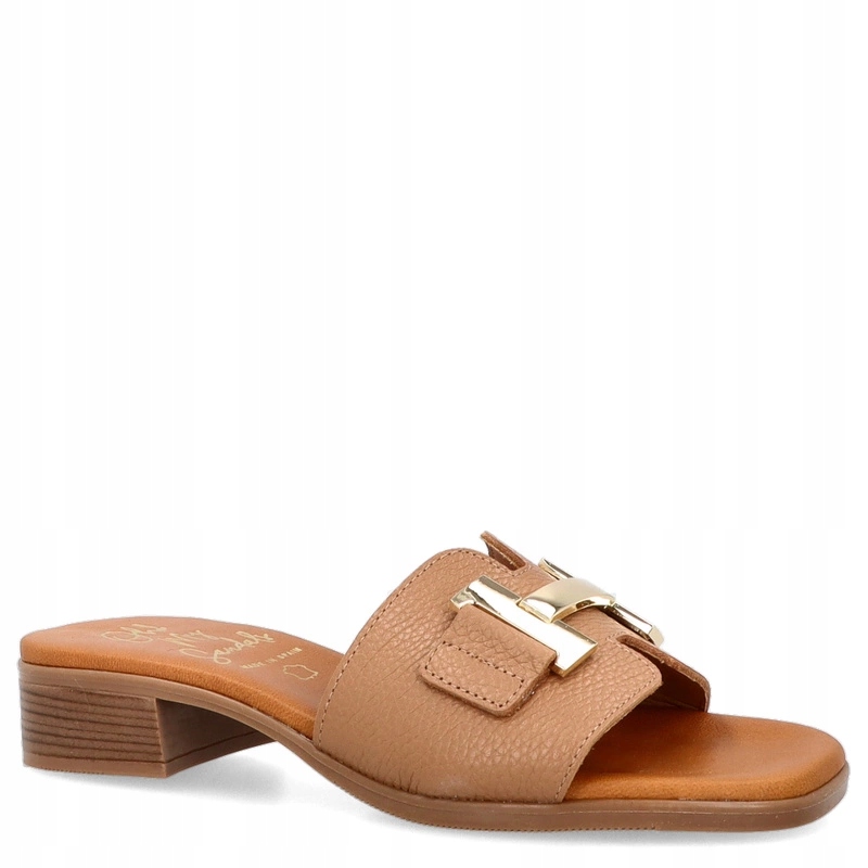 Kožené nazouváky s ozdobou Oh! My Sandals 5605 Světle Hnědá 37