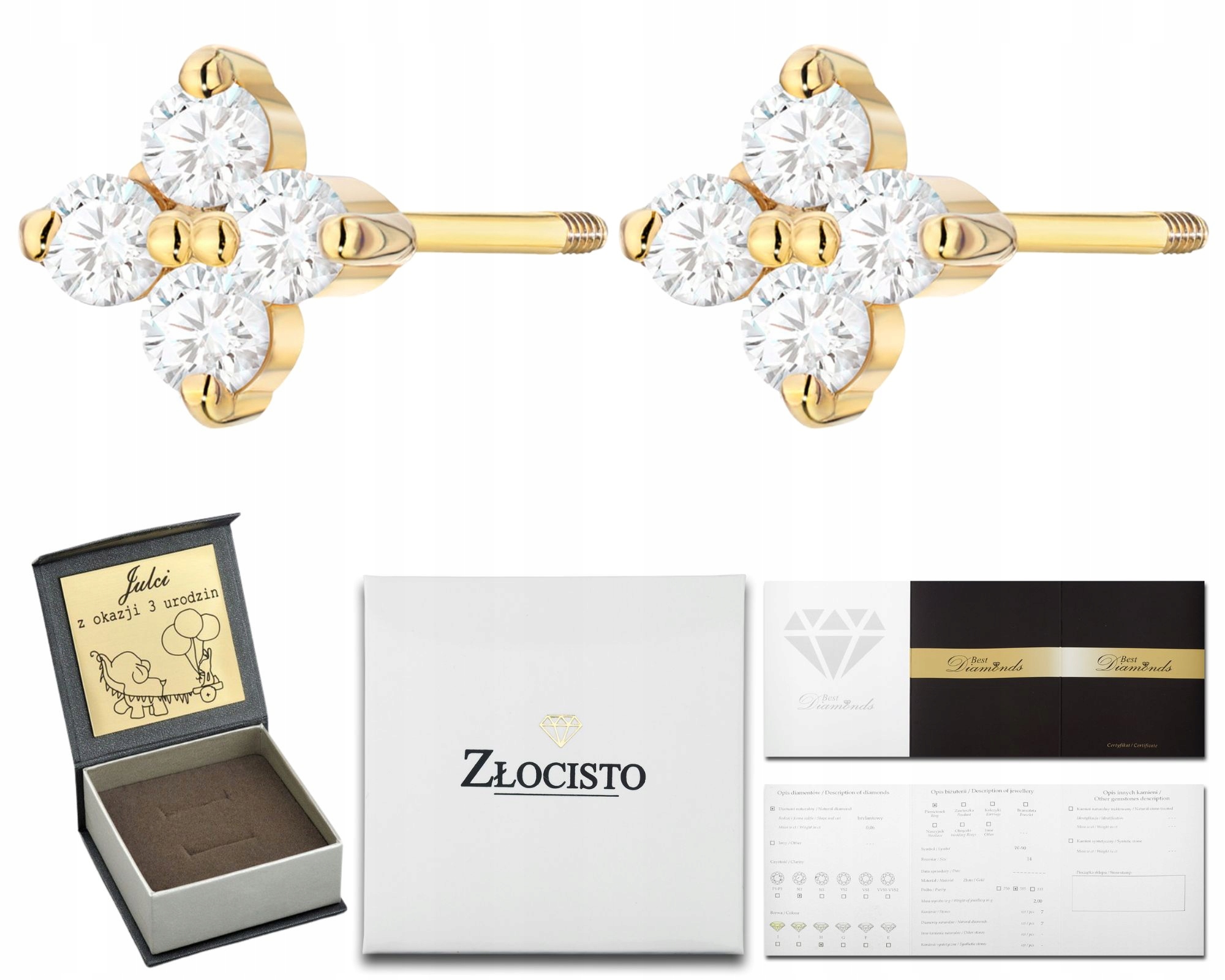 Zlaté Náušnice S Diamanty Na Šroubovacím Pízdě Ze Zlata 585 Jako Dárek