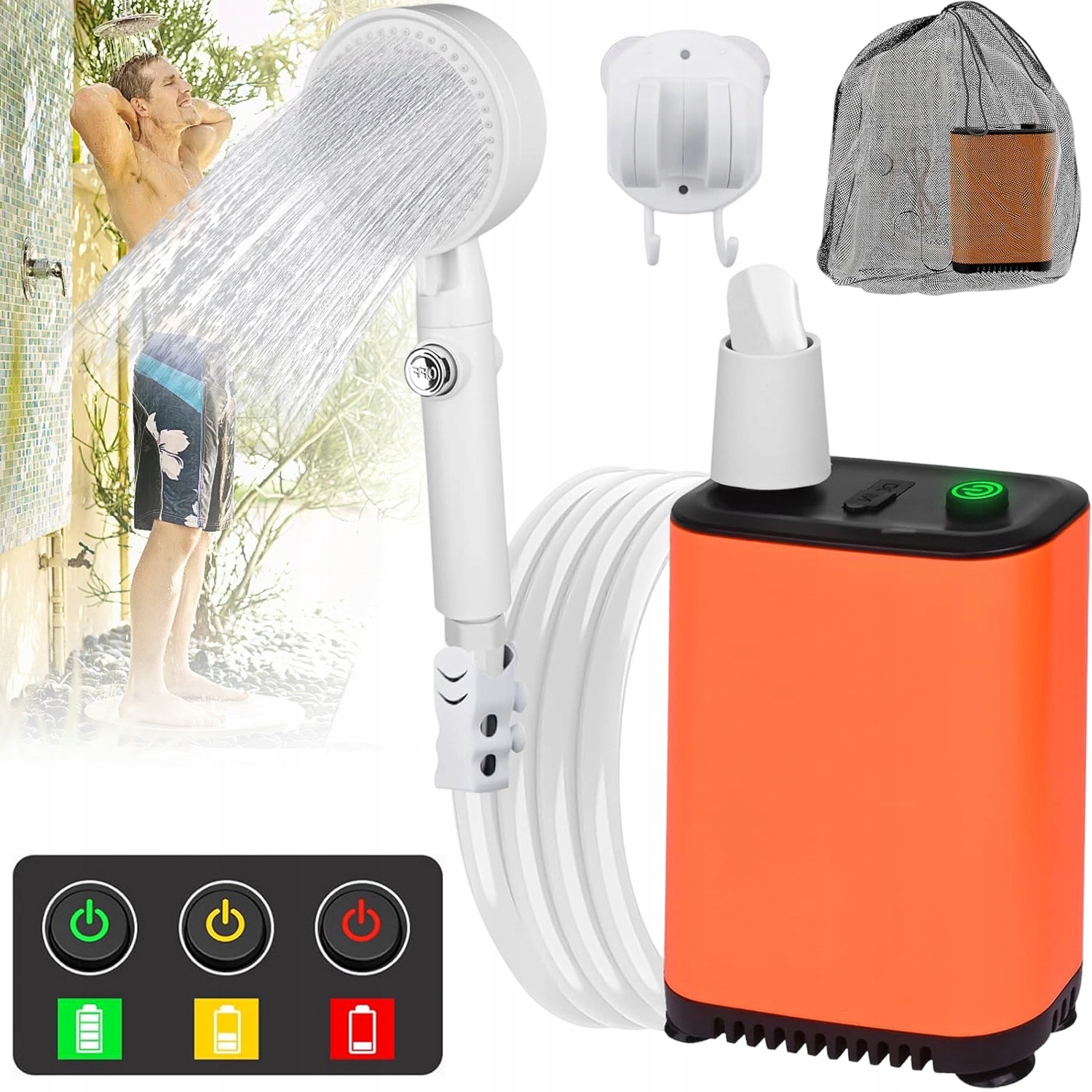 Prysznic Turystyczny Kempingowy Z Pompką Wodoodporny 3 Tryby Wydatku Wody