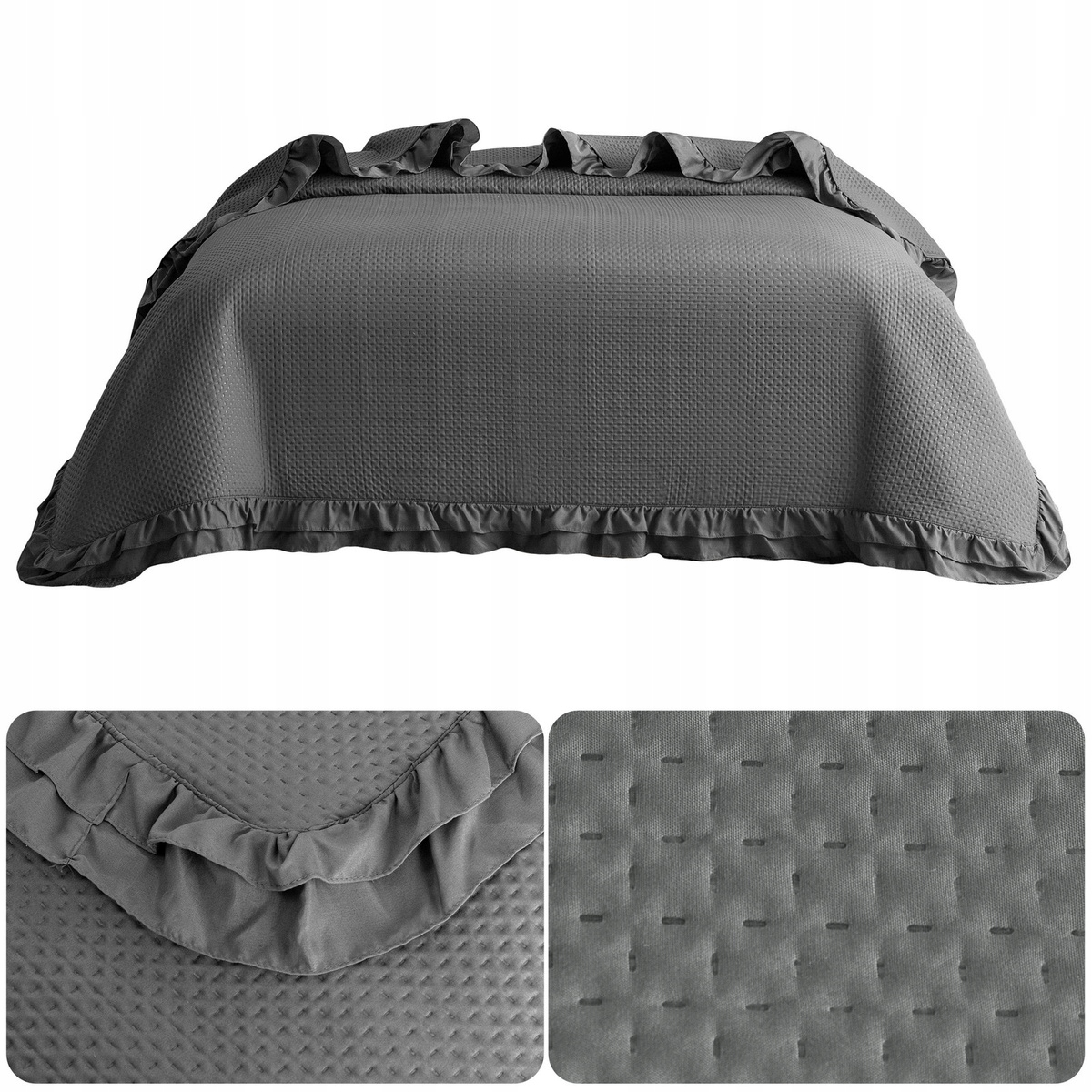 Přikrývka na postel pohovka 200x220 prošívaná s Volánkem Rosella Grafitová