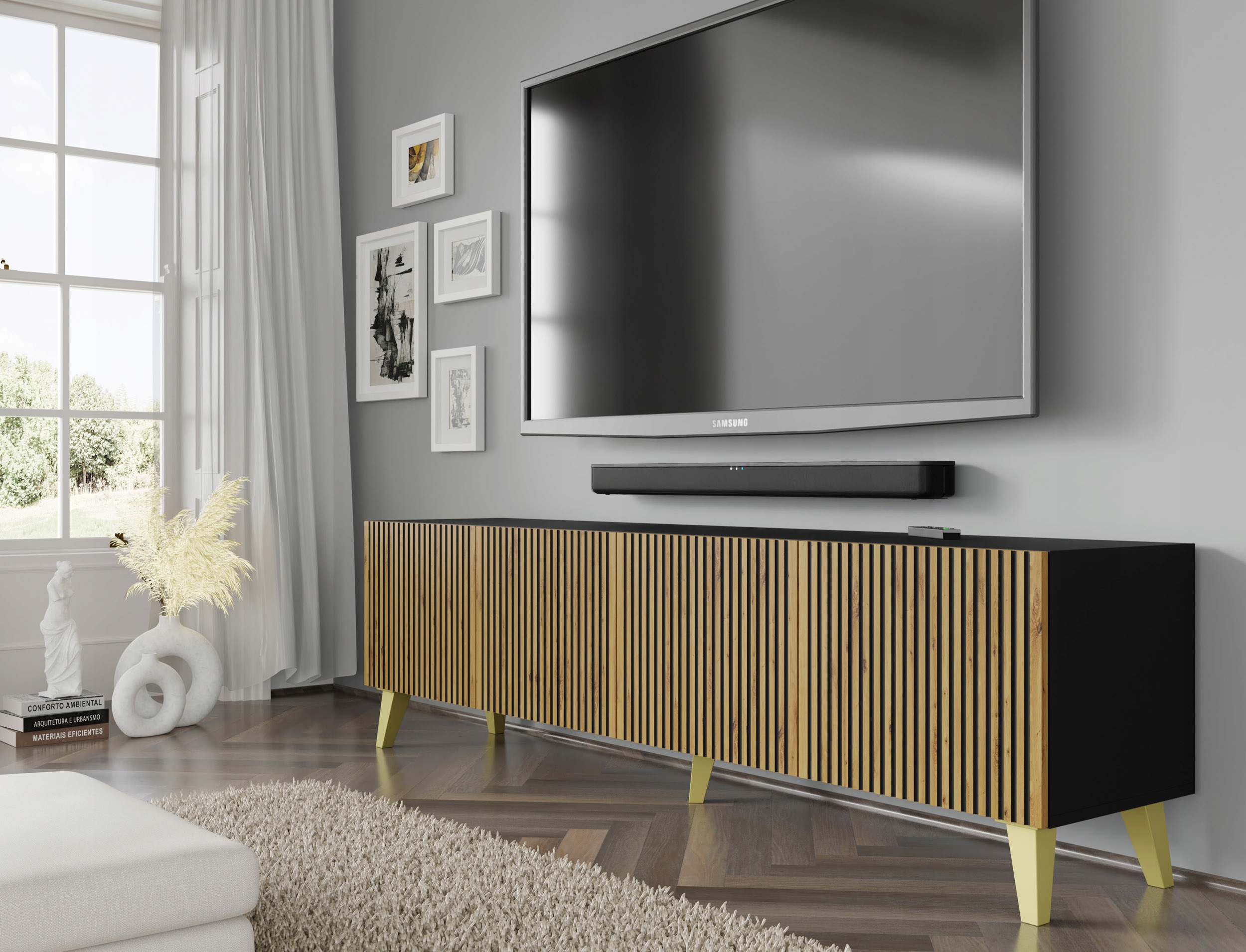 Szafka RTV Ravenna F 200 cm 4D czarny artisan FPCZ Wysokość mebla 56 cm