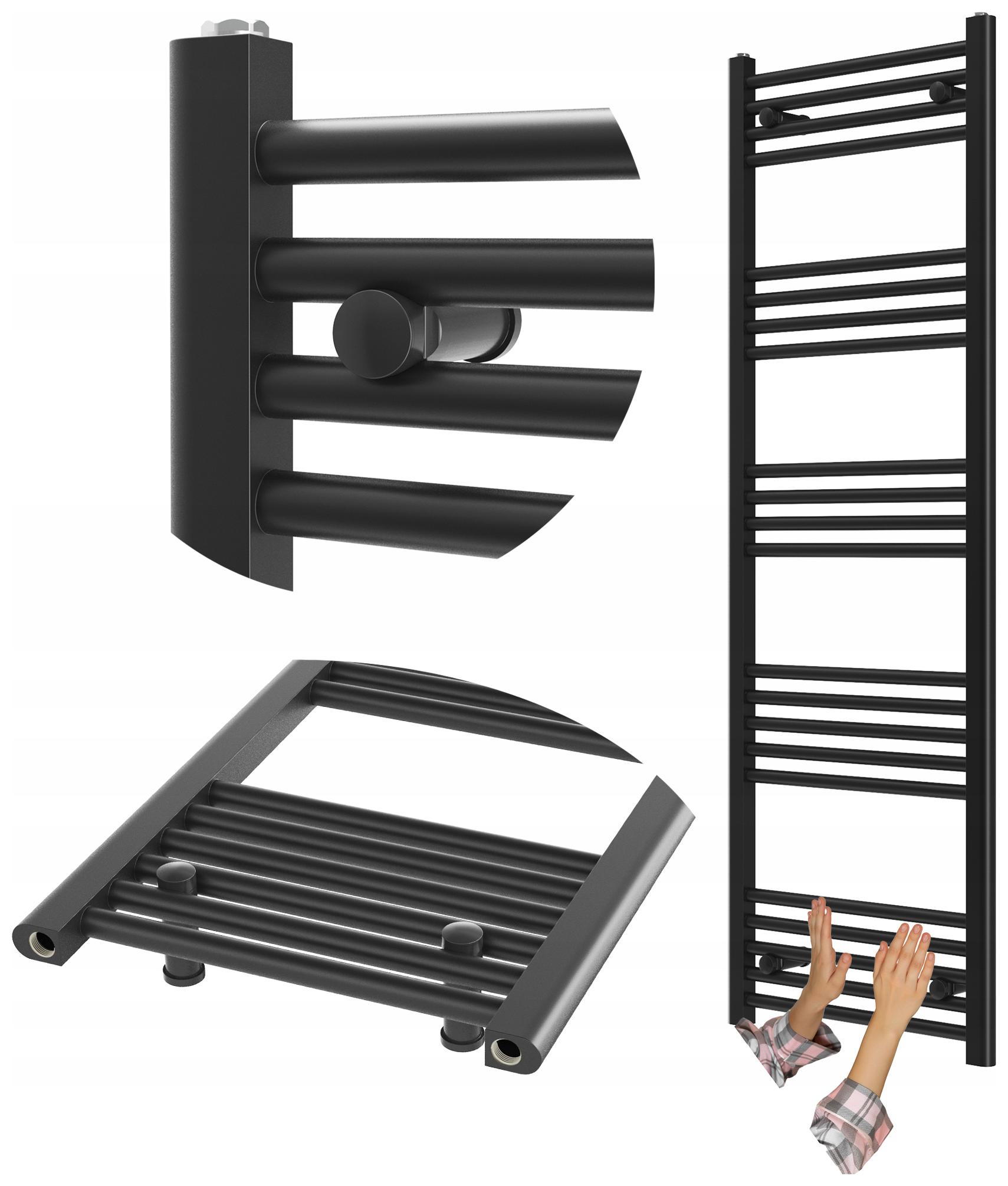 Kúpeľňový Radiátor Čierny Rebríkový 50x150 cm Radiátor Montáž 180° Breno