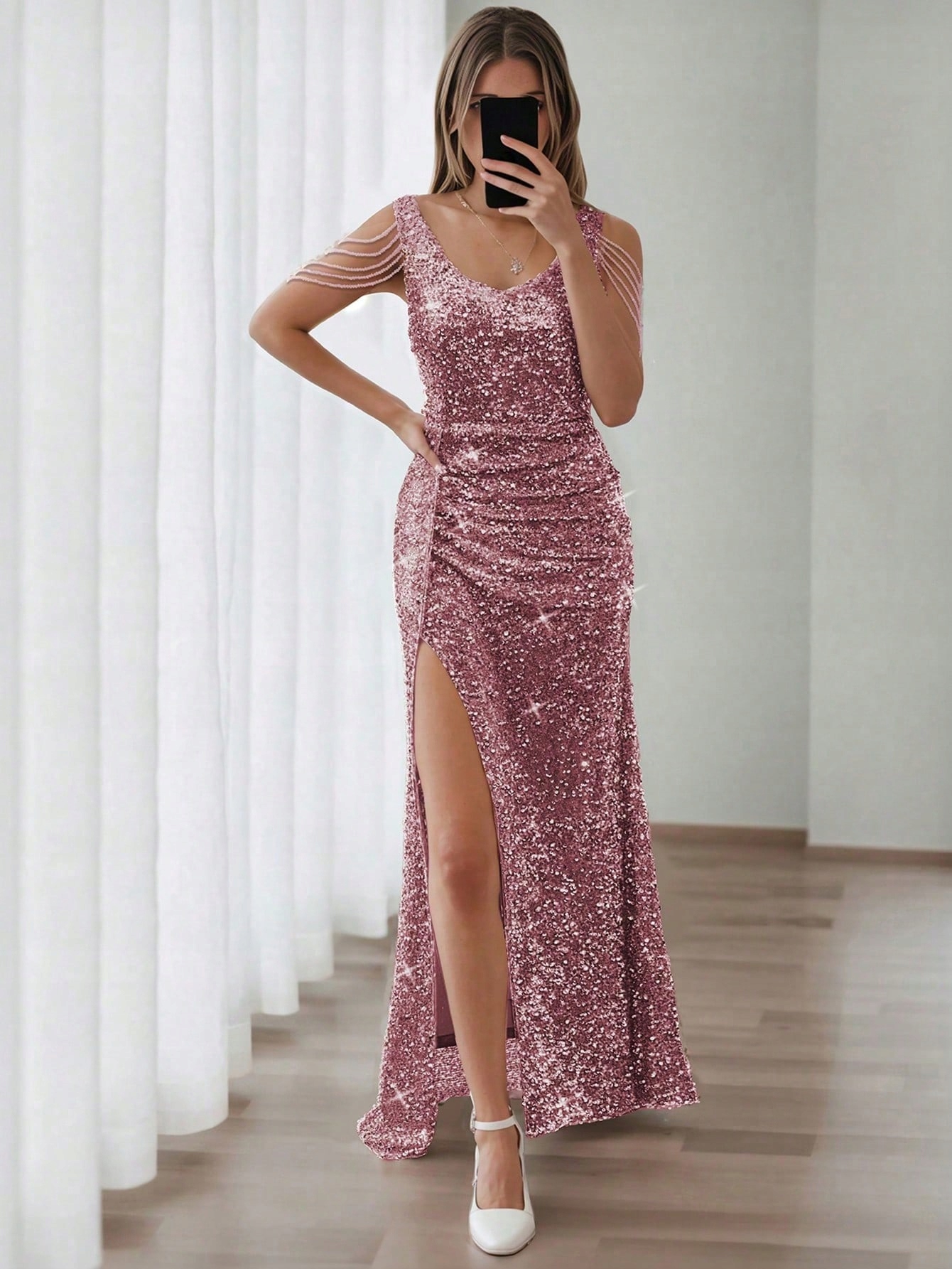 Shein Večerní Šaty S Flitry Maxi XL 1MA