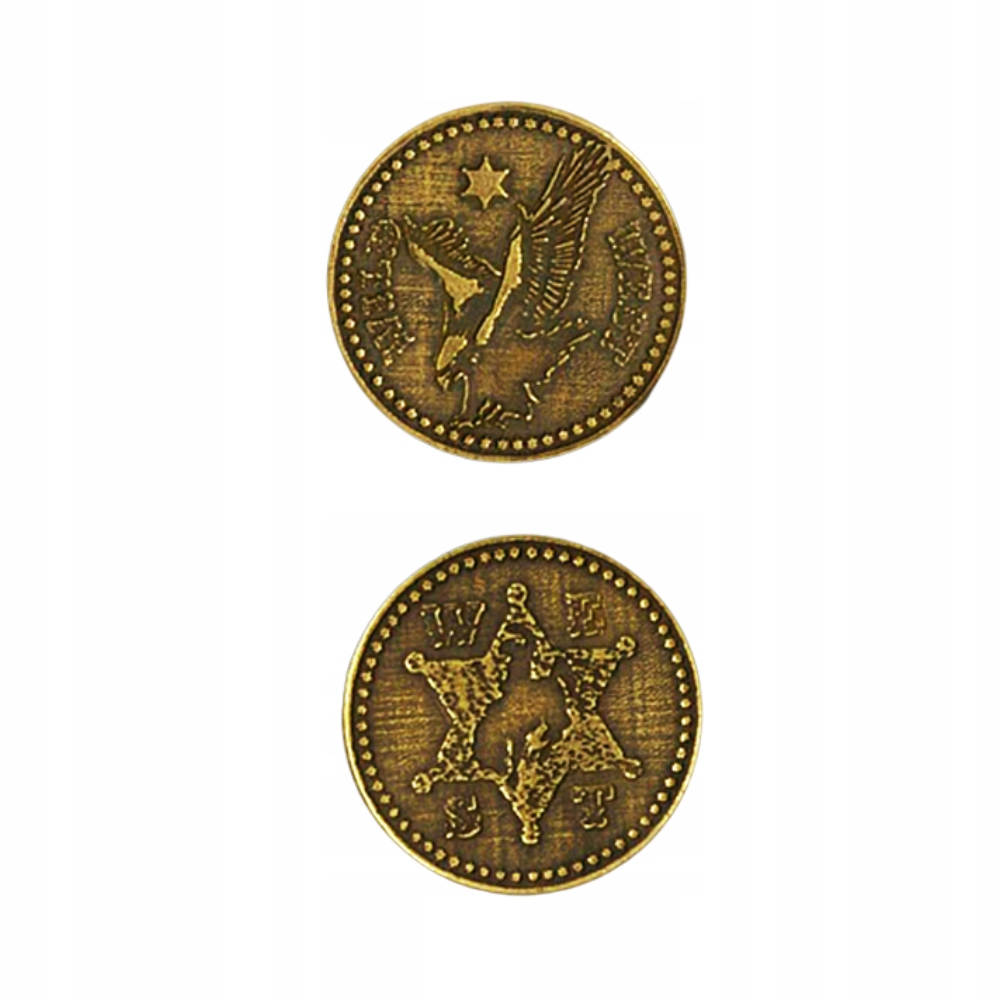 ZESTAW 12 WESTERNOWYCH METALOWYCH MONET LARP RPG Producent Drawlab