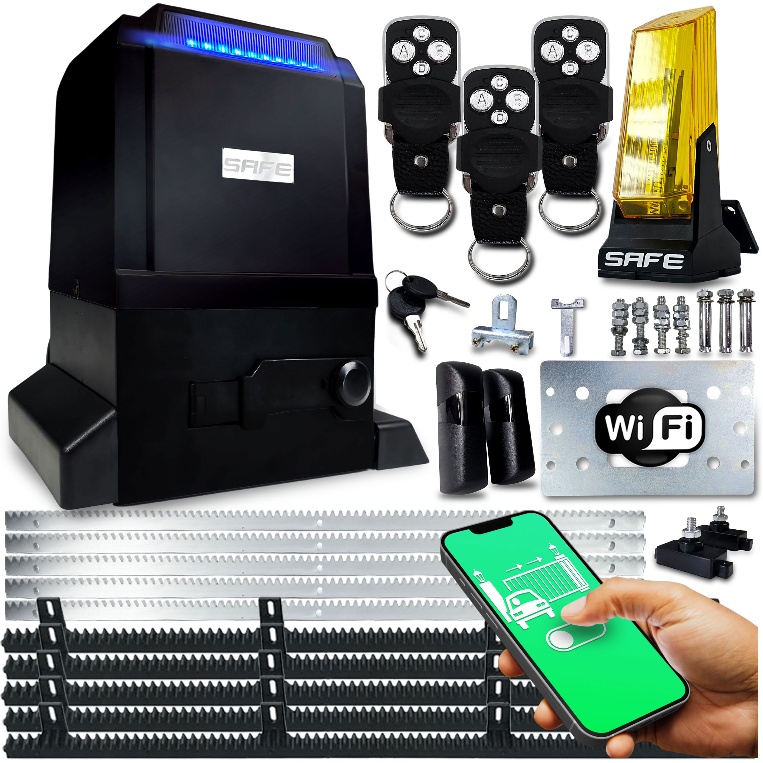 Set Pohon Pro Posuvnou Bránu 800 kg 3 ovladače 5 X Wifi automatová lišta