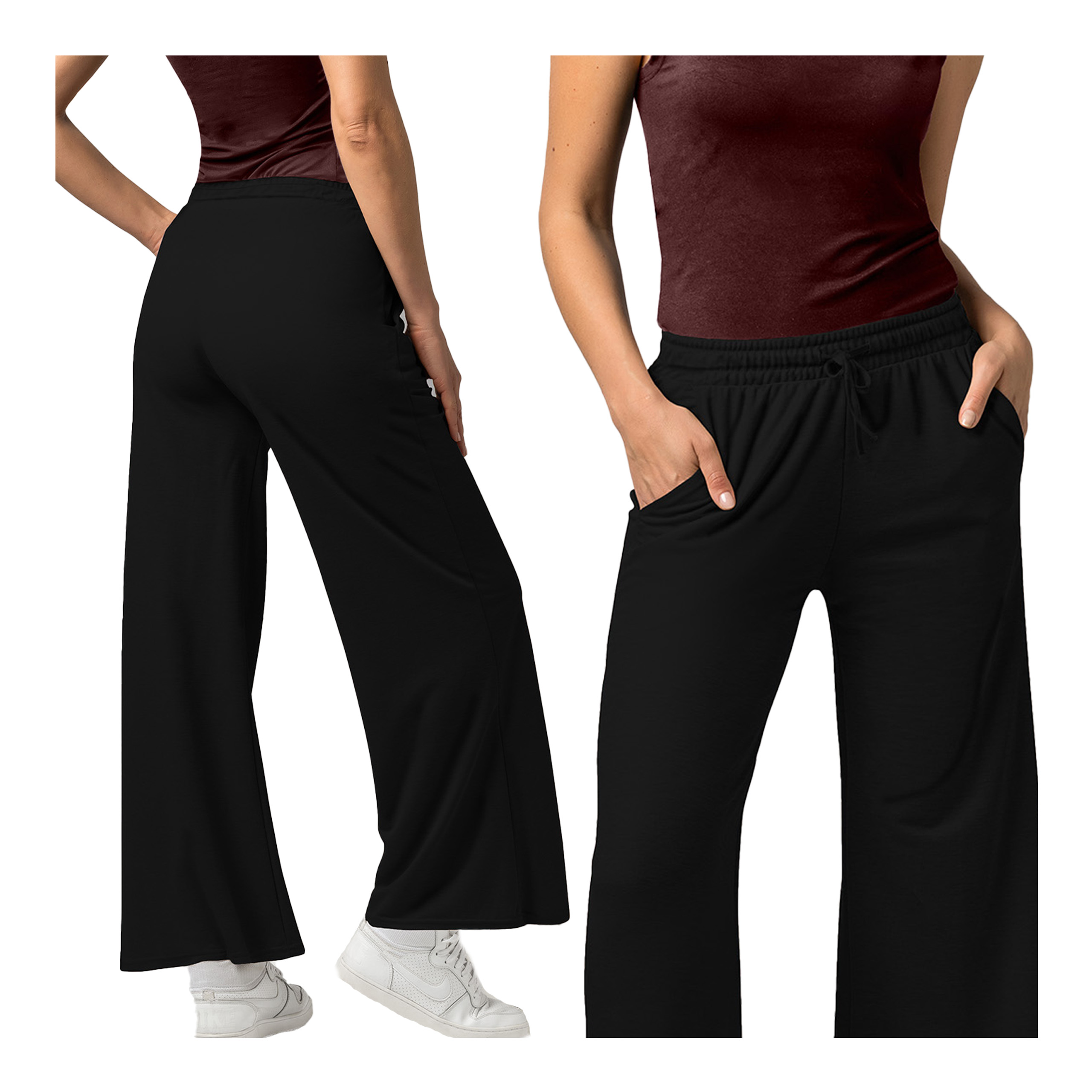 Dámské bavlněné kalhoty M, volné, široká nohavice, vyšší pas Sielei