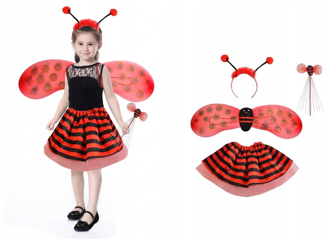 KOSTIUM BIEDRONKA 4EL SPÓDNICA SKRZYDŁA RÓŻDŻKA OP