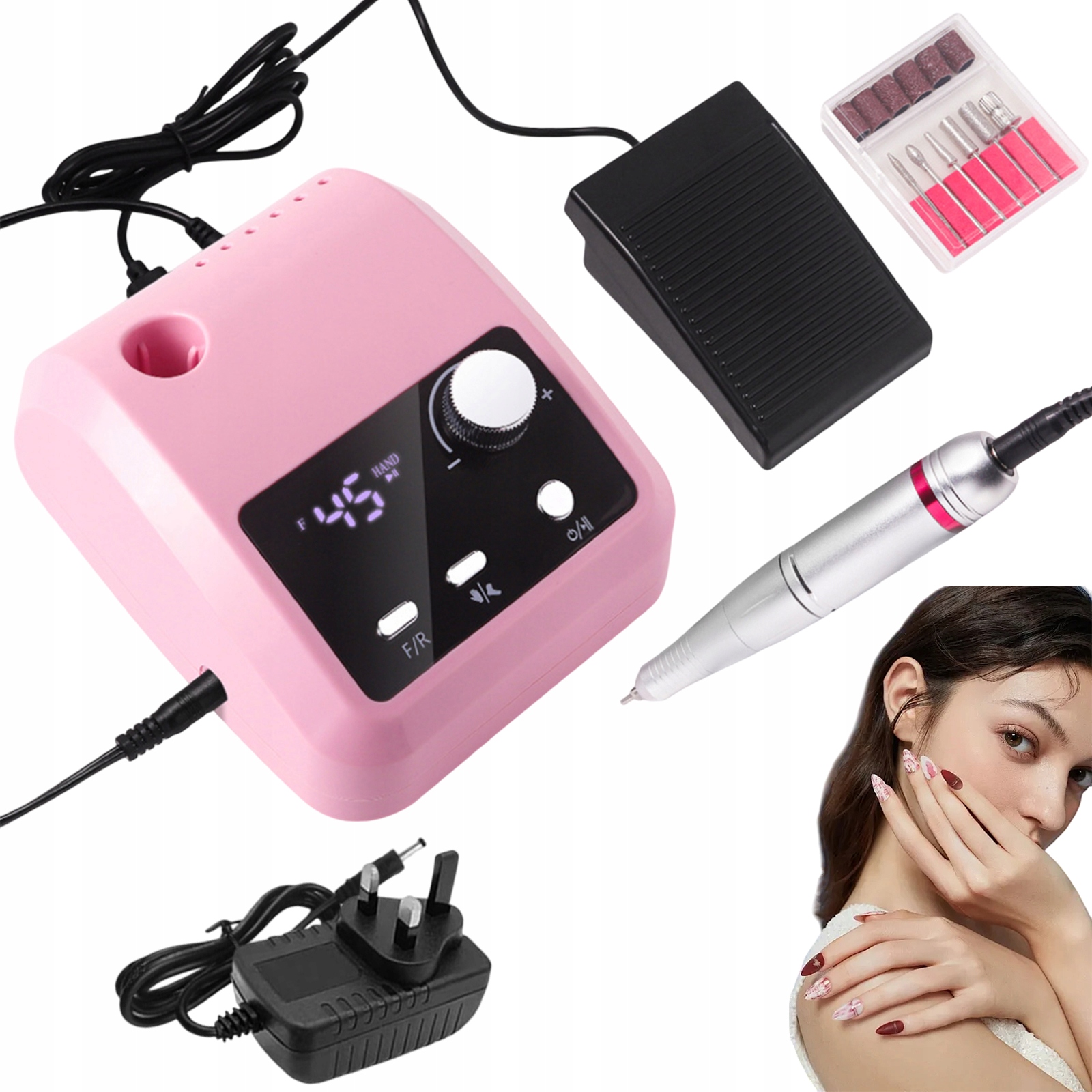 Elektrická Bruska Frézka 45000 Ot/minutu S Pedálem A Příslušenstvím Růžová