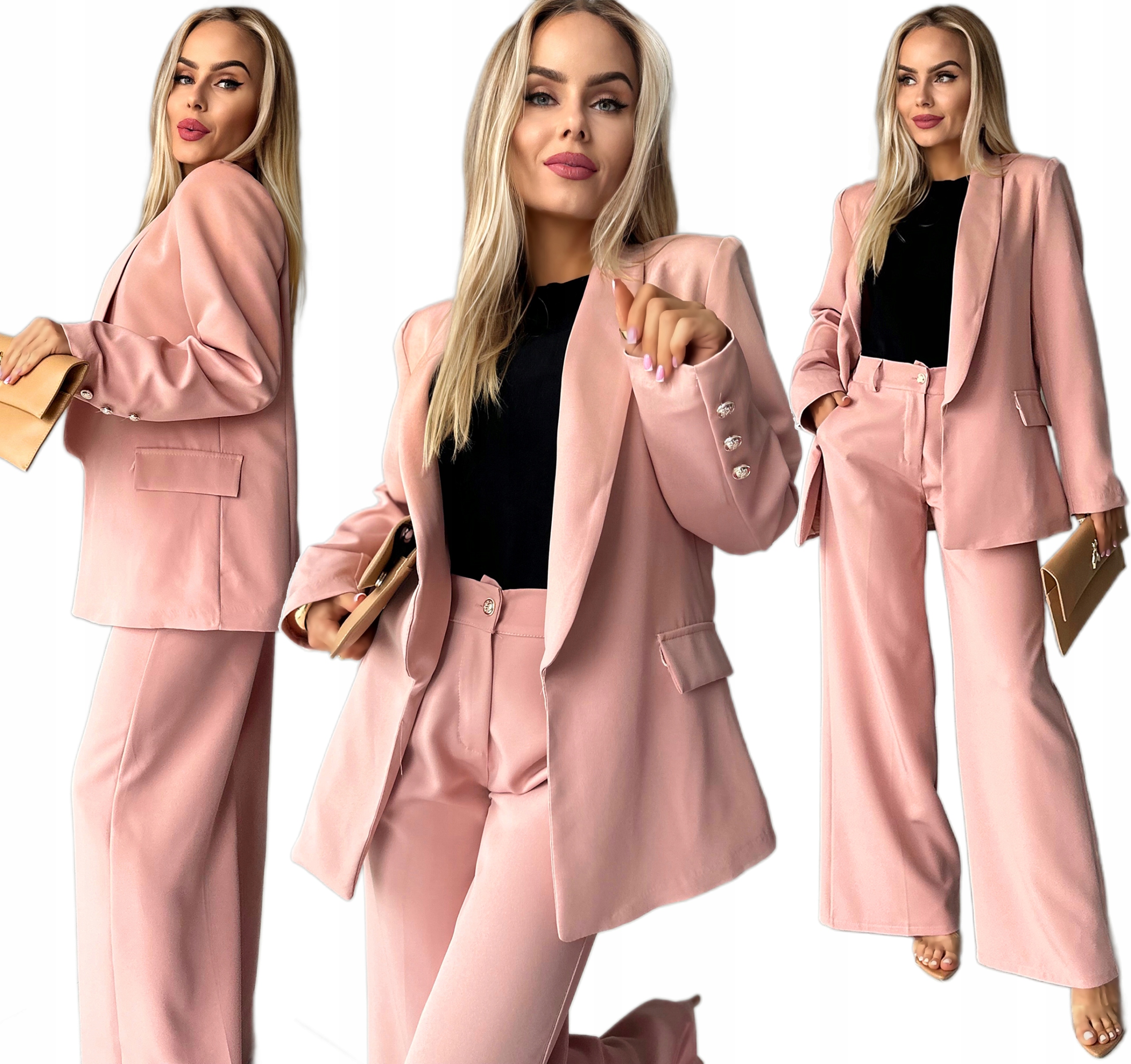 Elegantní Garnitur Komplet dámské široké kalhoty na kolena sako Bona