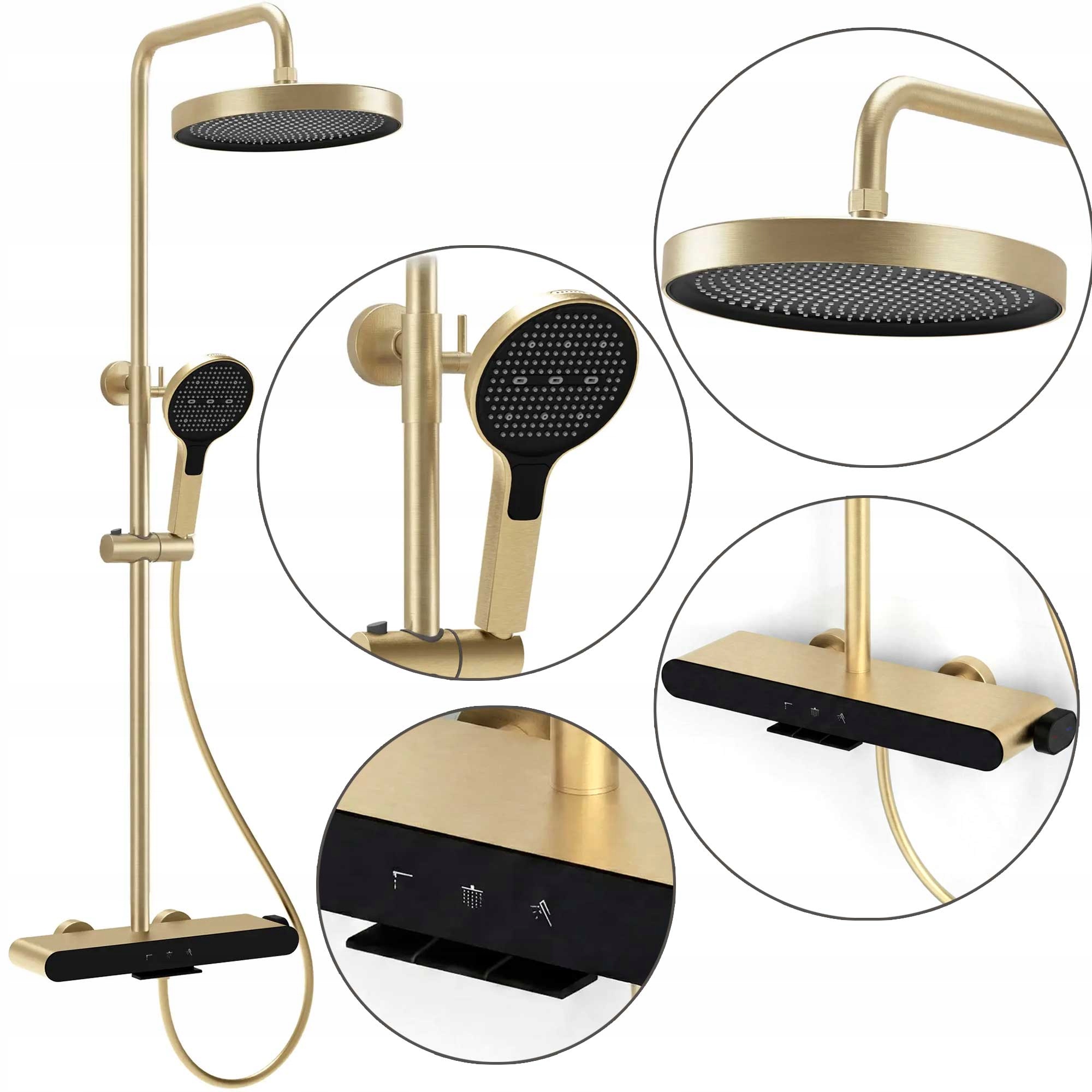 Zlatý nástenný sprchovací set Rea Farel Kartáčovaný dažďový žľab