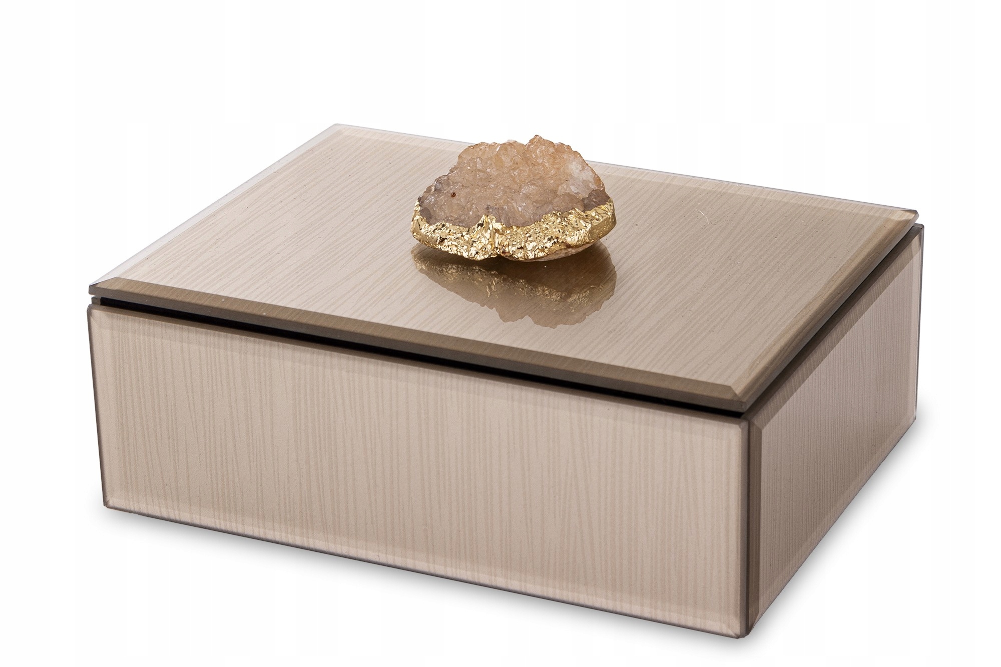 SZKLANA SZKATUŁKA SZAMPAŃSKA NA BIŻUTERIĘ KASETKA GLAMOUR ZŁOTY AGAT