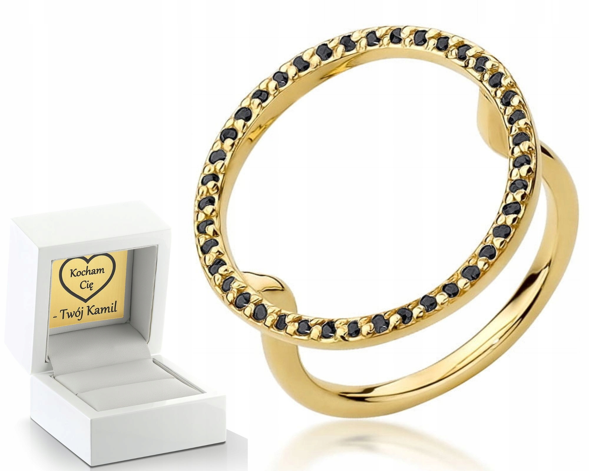 Zlatý Prstýnek S Černými Brilianty Gravírování 585