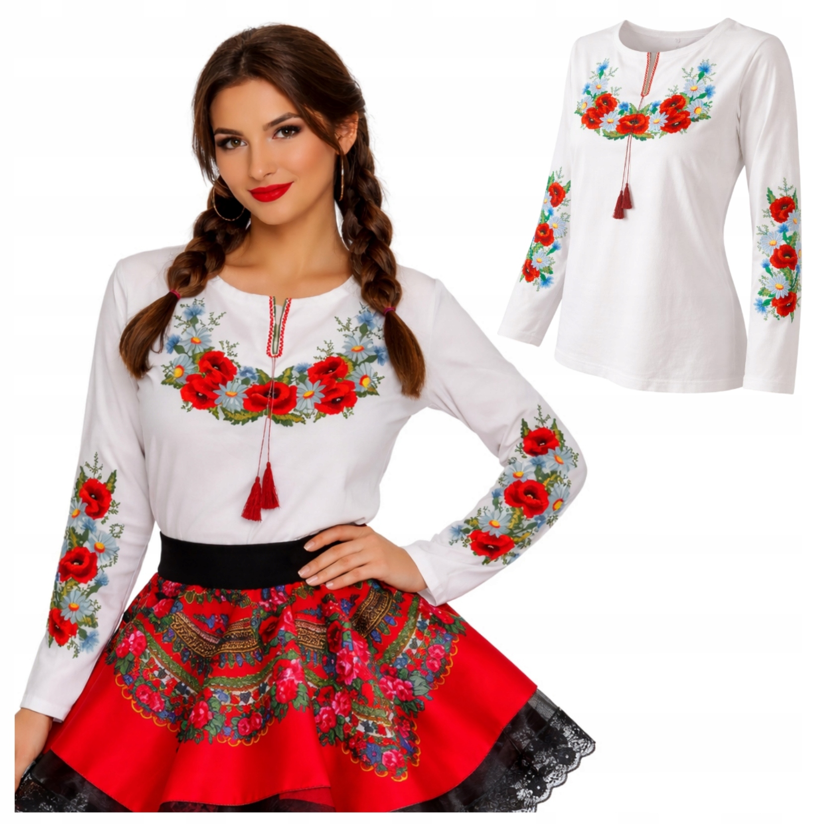 Dámská krajková halenka s dlouhým rukávem, vyšívaná, horalská, k outfitu, bílá, L