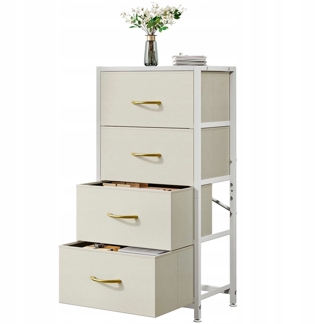 Solerconm Regál s 4 vyberateľnými košíkmi, oceľ a tkanina, krémový