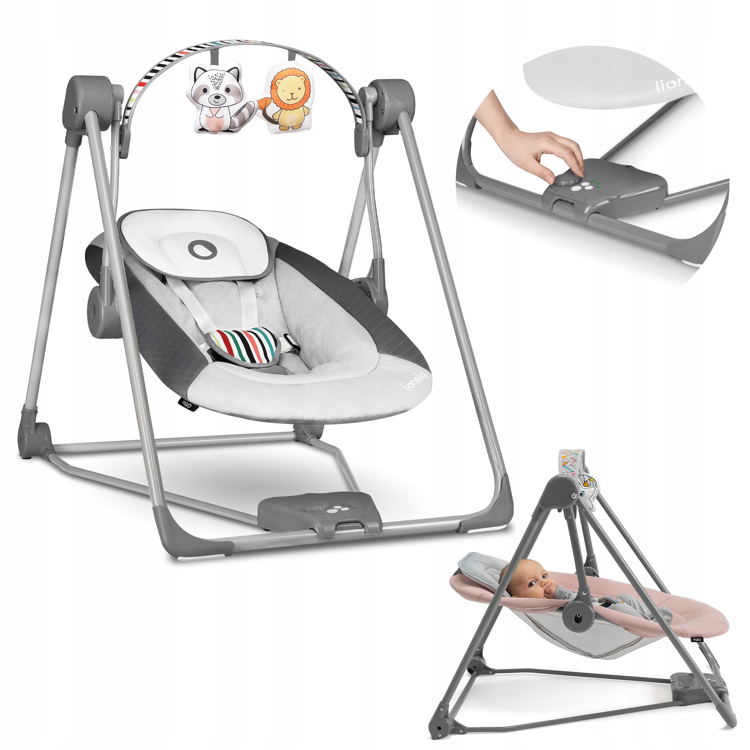 LEŻACZEK BUJACZEK ELEKTRYCZNY 2W1 HUŚTAWKA KOŁYSKA LIONELO OTTO Z ZABAWKAMI
