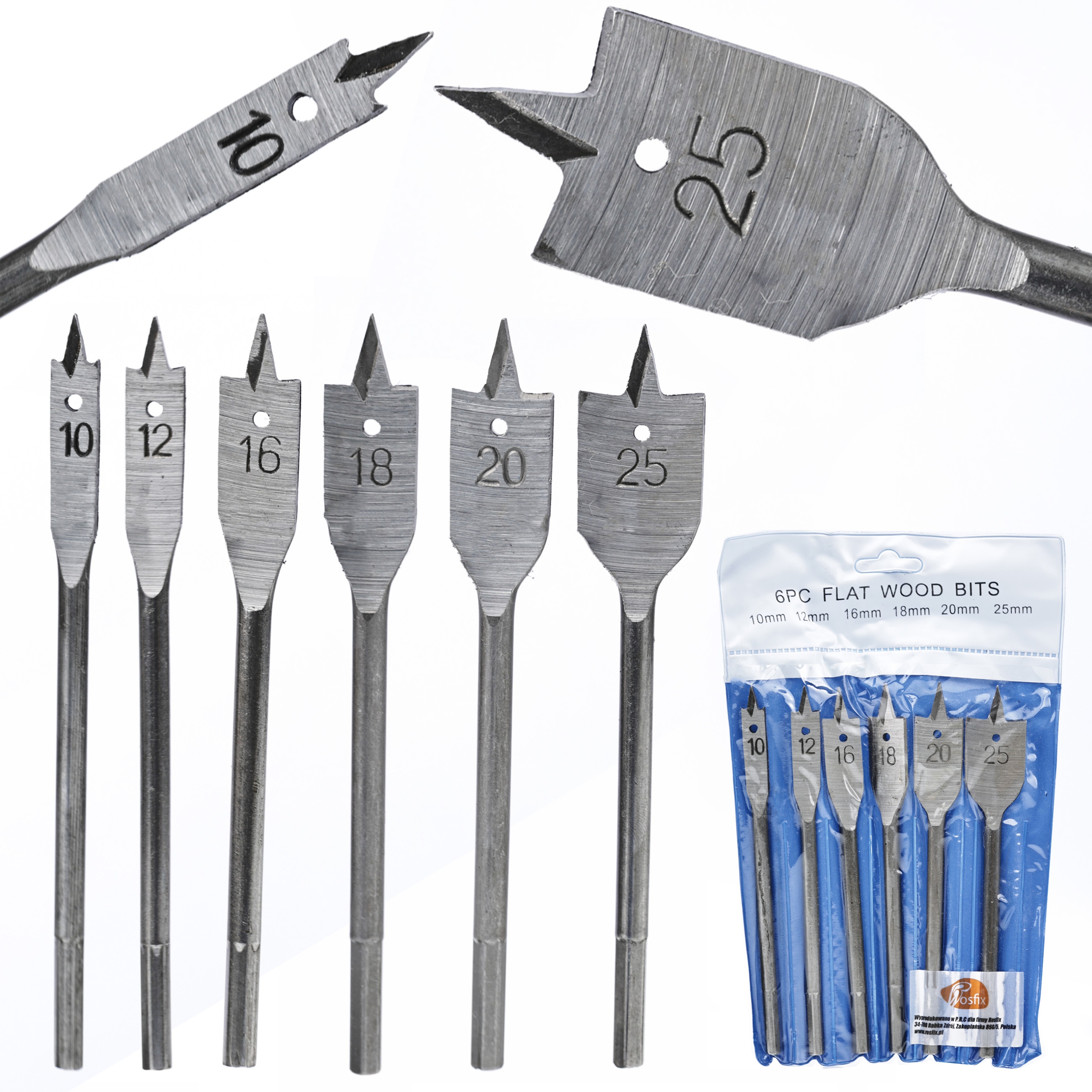WIERTŁA DO DREWNA PŁASKIE ŁOPATKOWE PIÓRKOWE 10-25