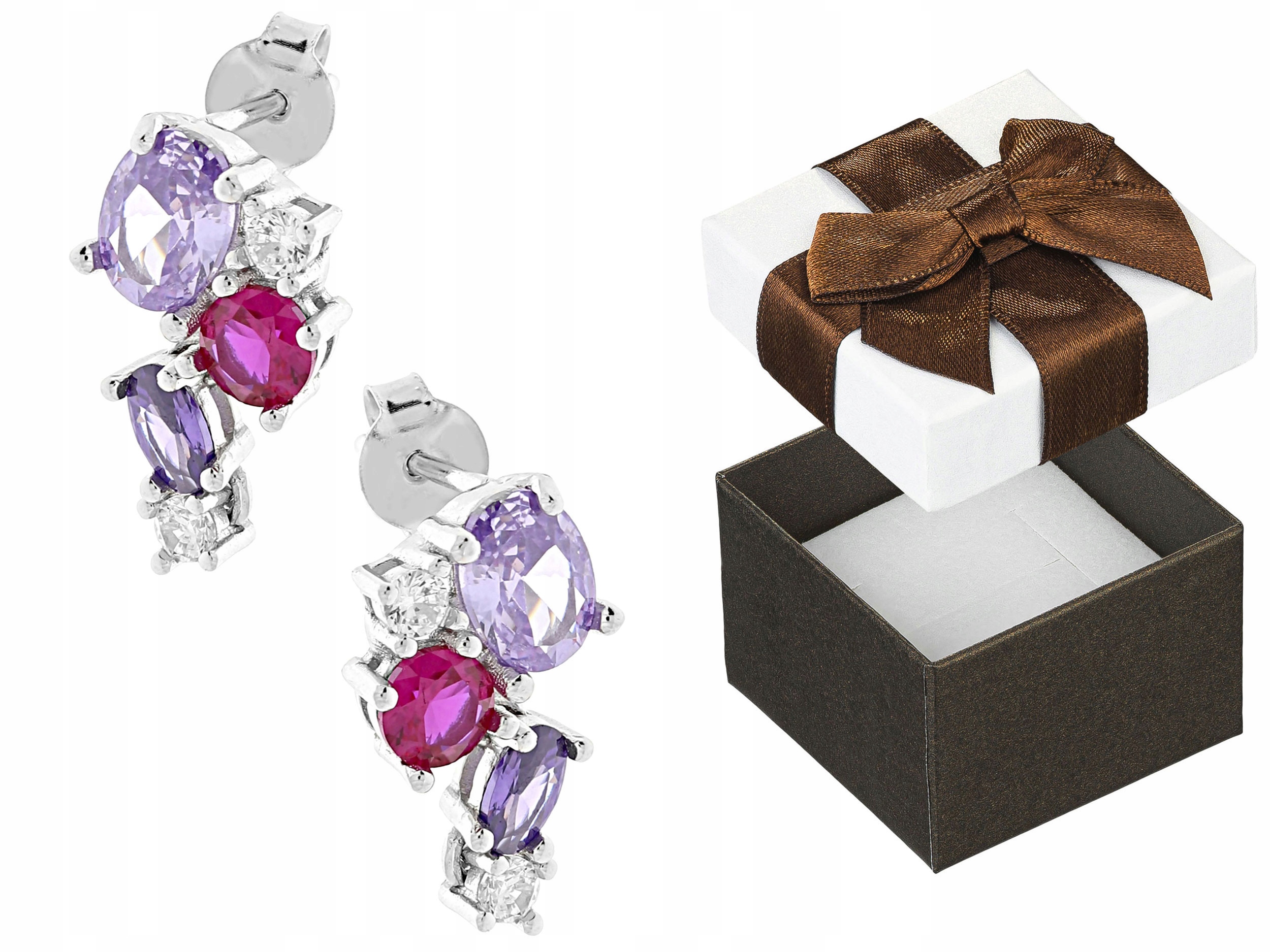 Stříbrné Náušnice Šroubky se zirkony Dámské barevné rhodiované tyčinky 925