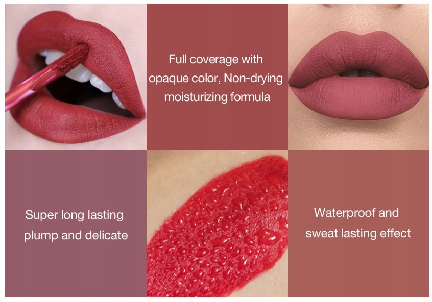 Matowa Szminka Pomadka do ust w płynie 6 szt. B Właściwości nawilżające