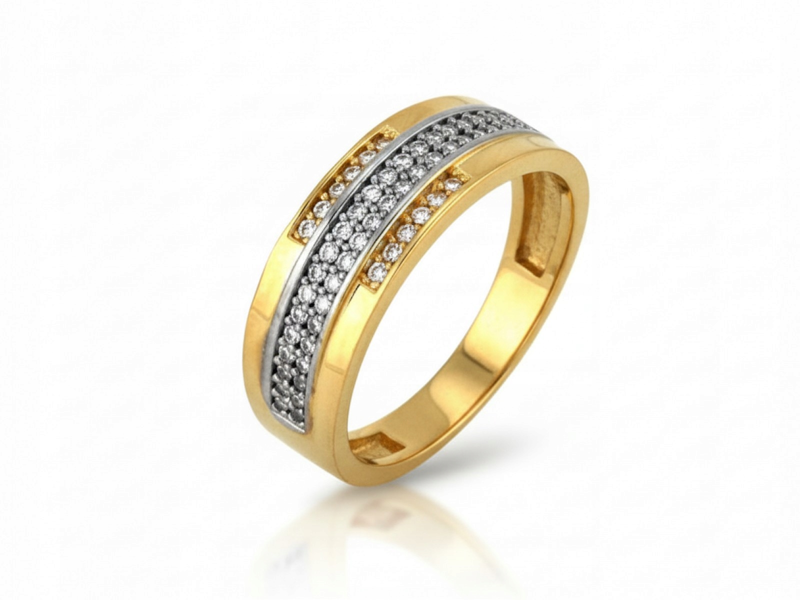 Prstýnek Prsten 585 s bílými zirkony r19 Široký vzor 3,16 g