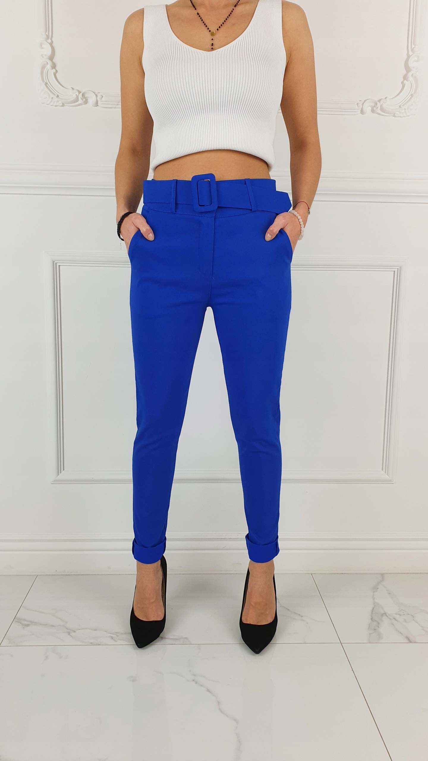 #ELASTYCZNE - SPODNIE - DAMSKIE - W GUMKĘ - PASEK# Wzór dominujący bez wzoru