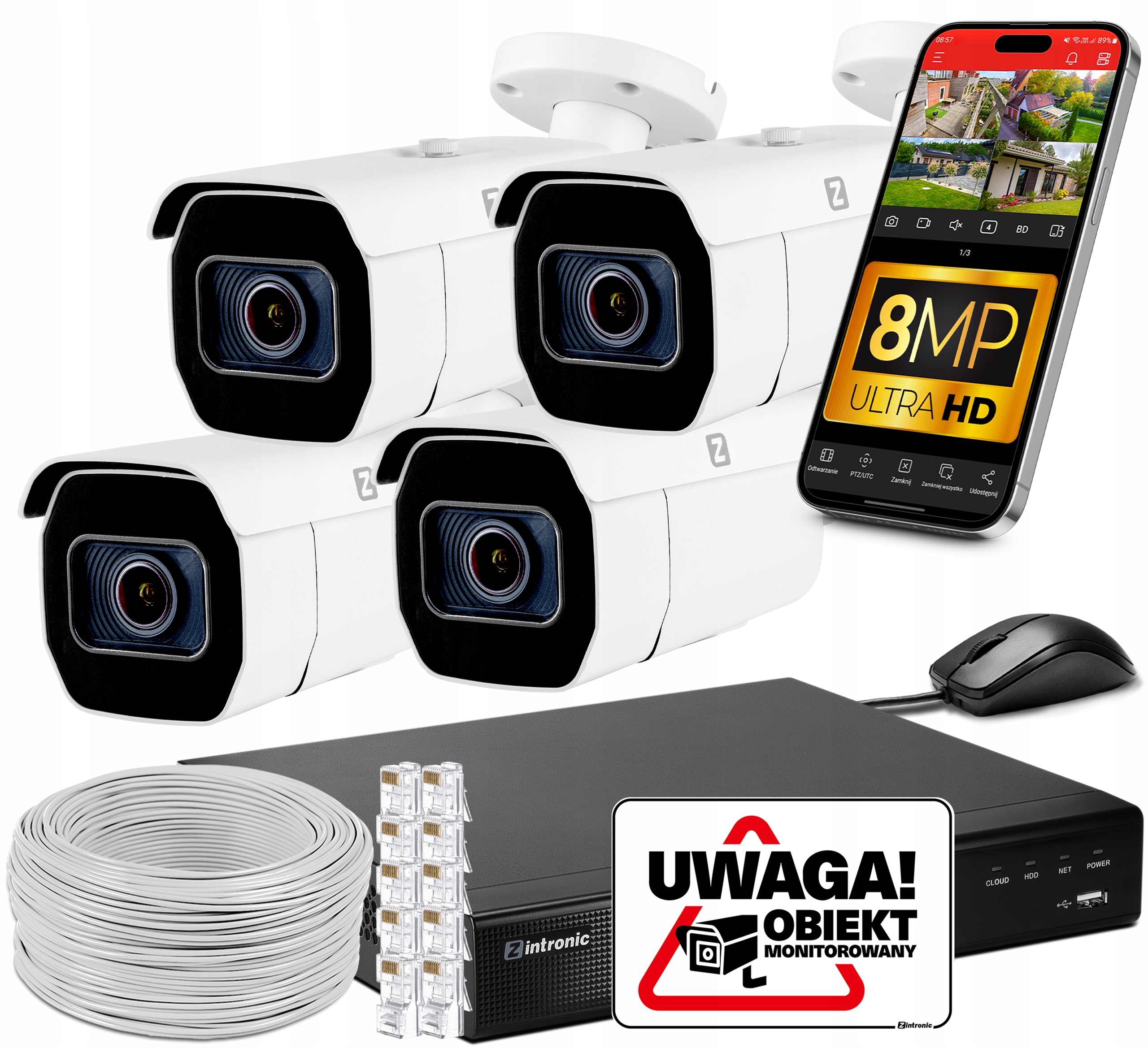 Sada Monitorování 4 Ip kamer Poe 8MPx B8 Ultimate Bez Disku IR60m 5xzoom