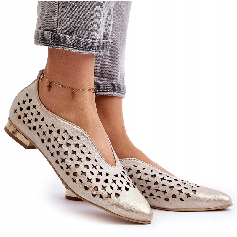 Ažurové Baleríny Z Přírodní Kůže 2883 Zlaté 36
