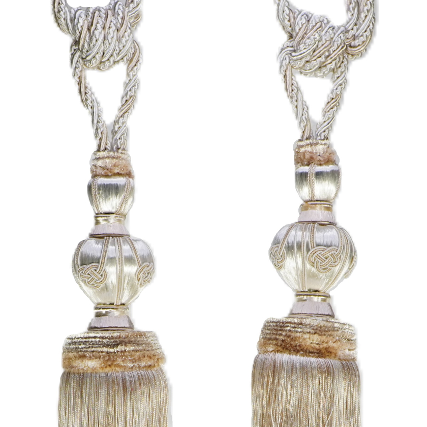 Chvost Premium ozdobný na záclony a závěsy, krémově zlatý s kožíškem, 60 cm