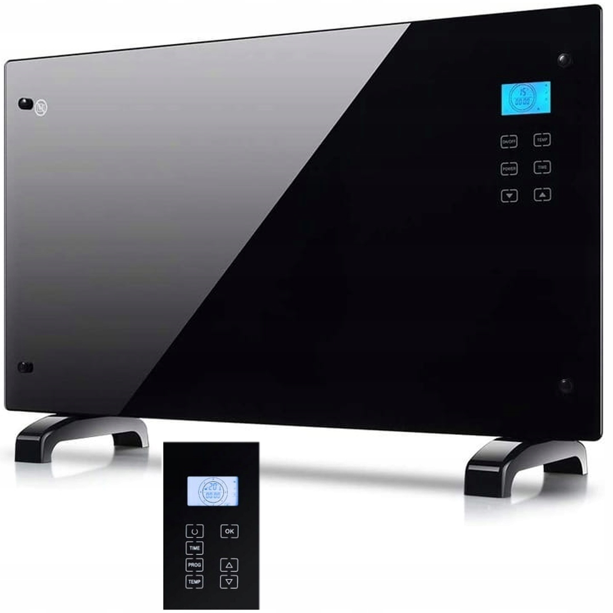 Elektrický konvektorový ohřívač skleněný 2000 W, černý, designový nástěnný