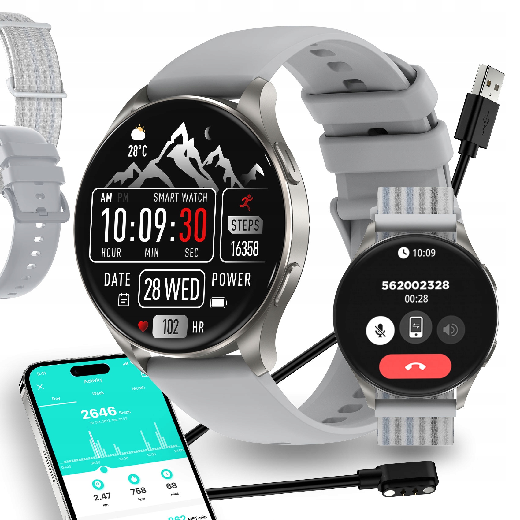 Smartwatch Dámské Hodinky Stříbrné Volání Notifikace Sport pánské Smartwatch