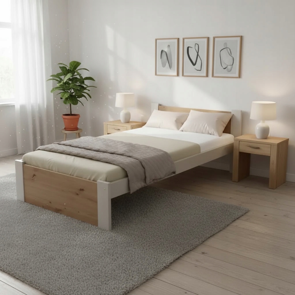 Dřevěná postel 90x200 Bergen dub artisan bílý rošt součástí balení