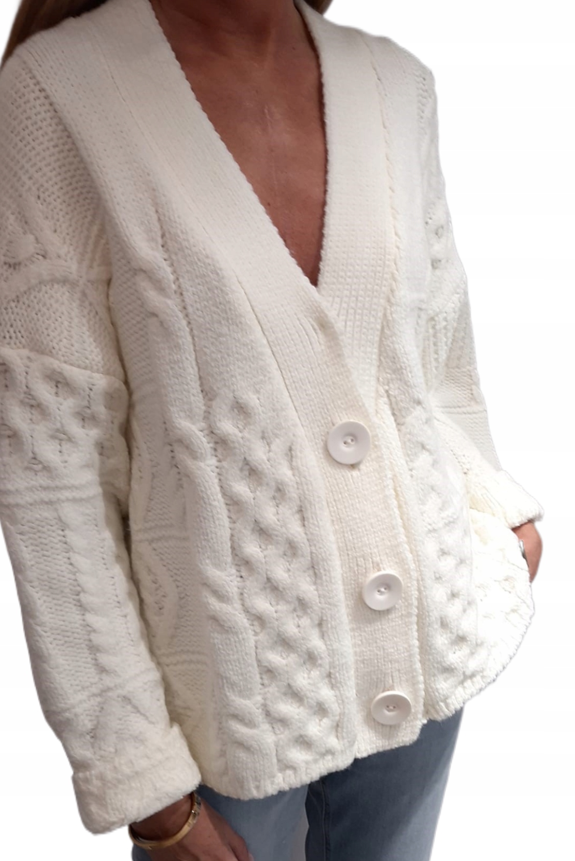 Cocomore Svetr Kardigan Bílý Ecru New